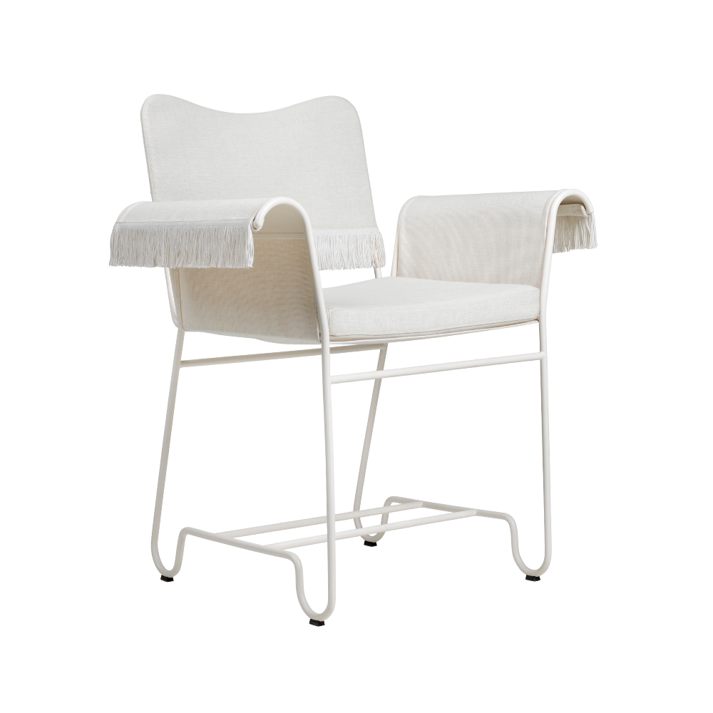 Záhradná stolička TROPIQUE krémová s bielym oceľovým podstavcom