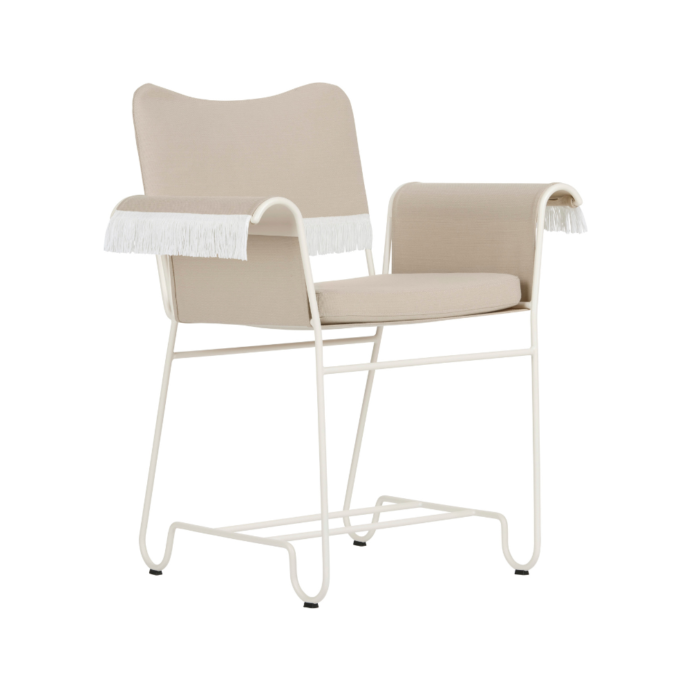 Záhradná stolička TROPIQUE béžová s bielym oceľovým podstavcom