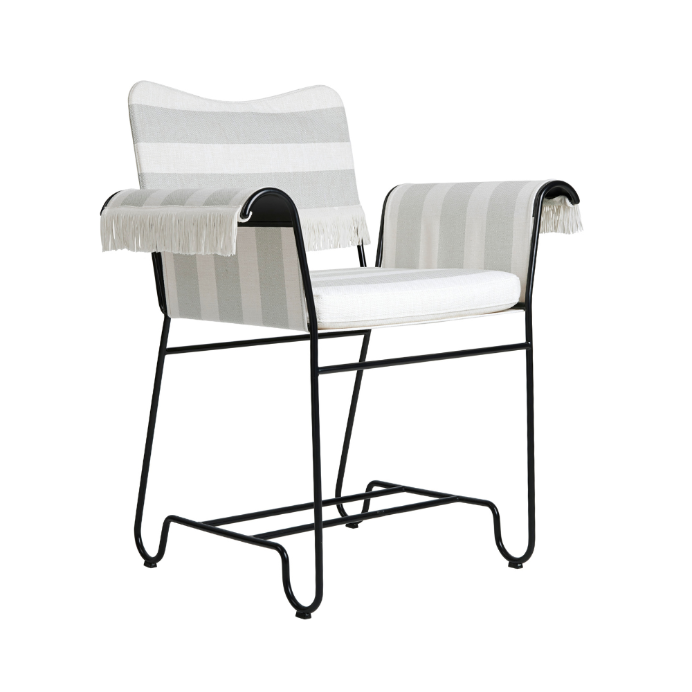TROPIQUE garden chair in gray and white with a black steel base