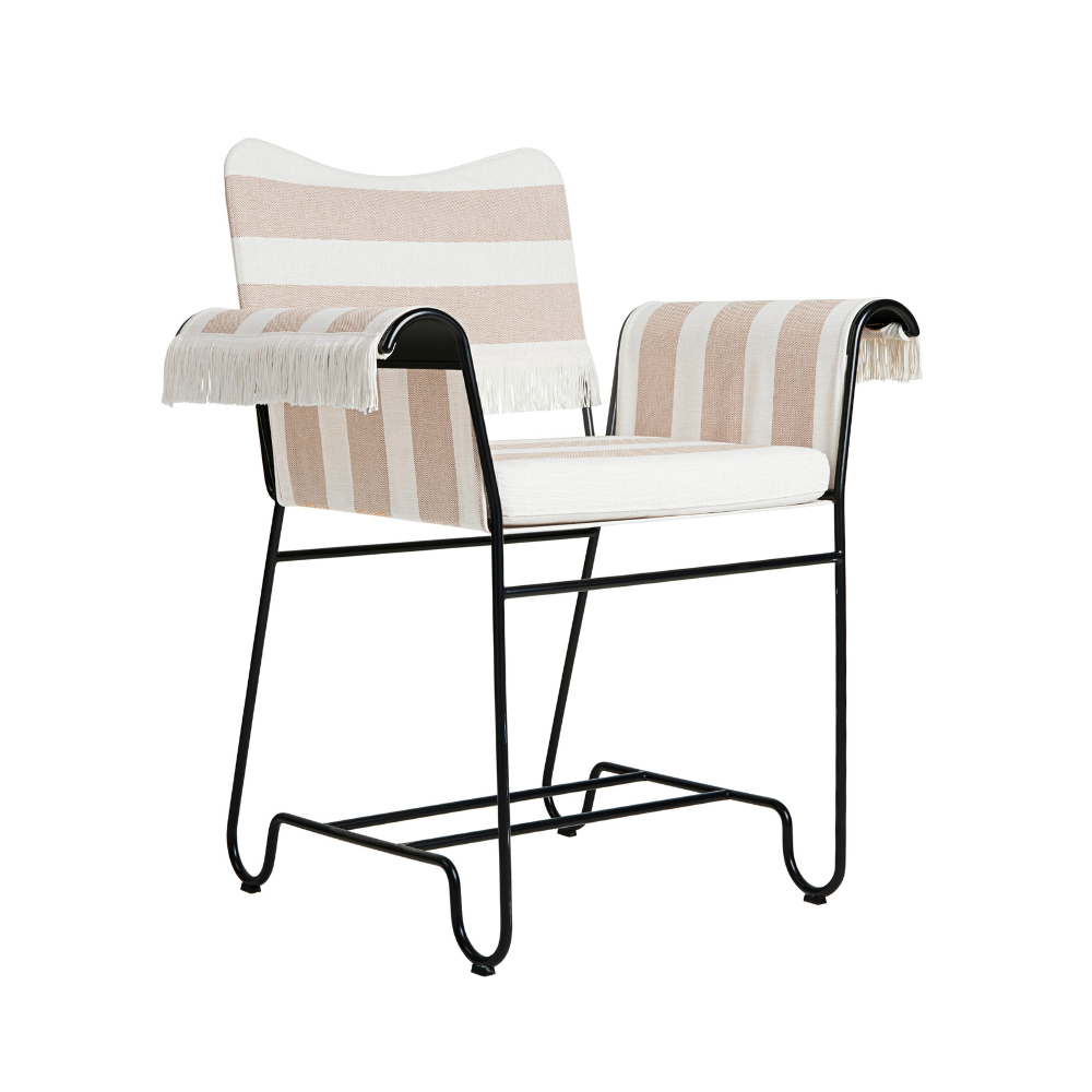 TROPIQUE garden chair in beige and white with a black steel base