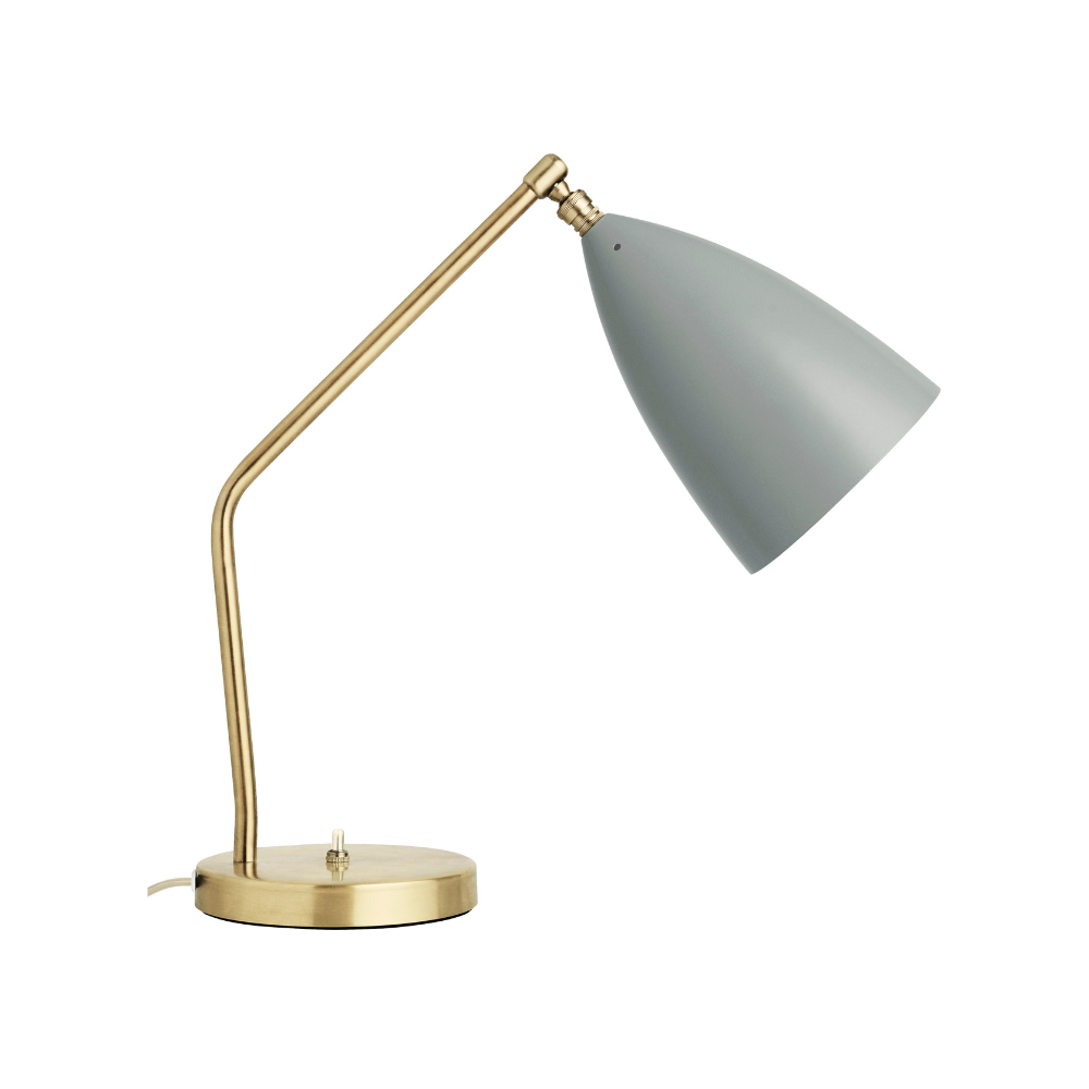 Stolná lampa GRÄSHOPPA so šedým tienidlo a zlatým podstavcom