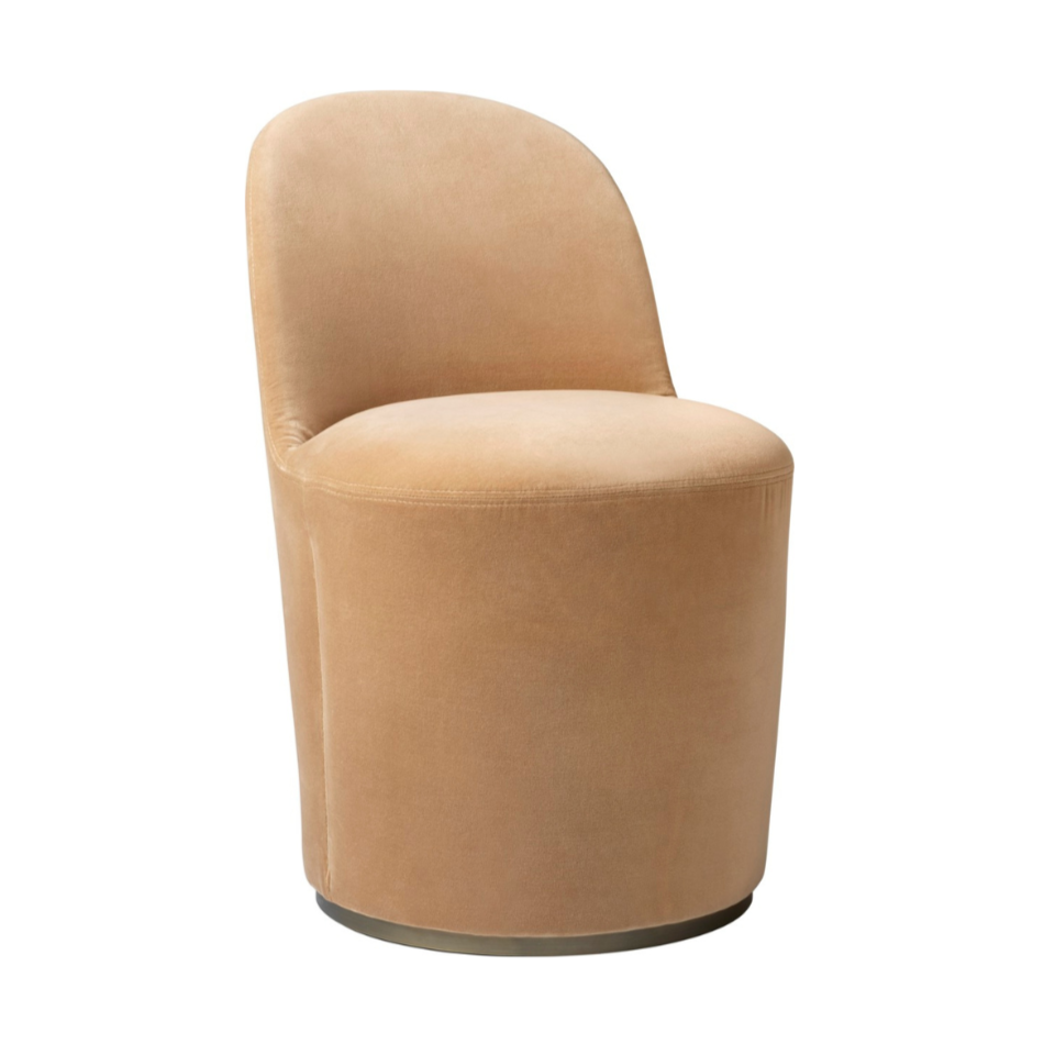 Upholstered TAIL armchair with a brass base
