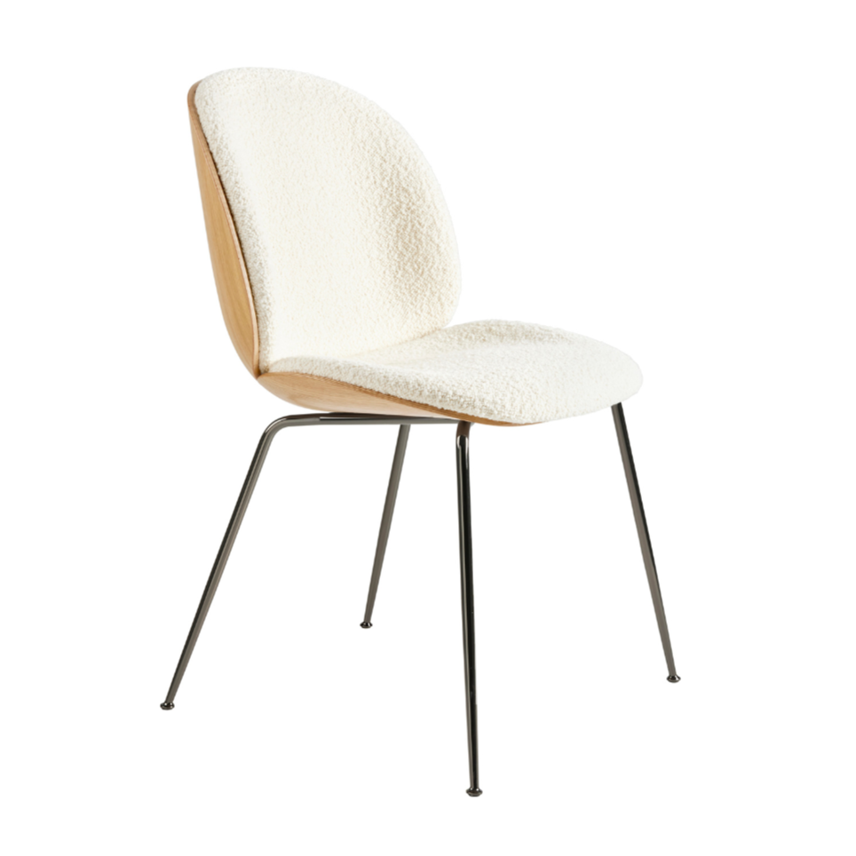 BEETLE upholstered chair with oak wood and black chrome base