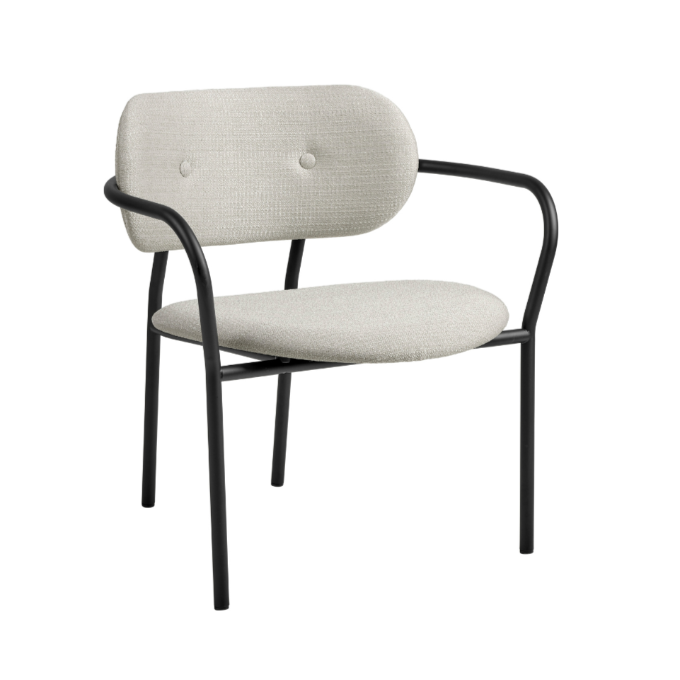 COCO upholstered armchair with a black base