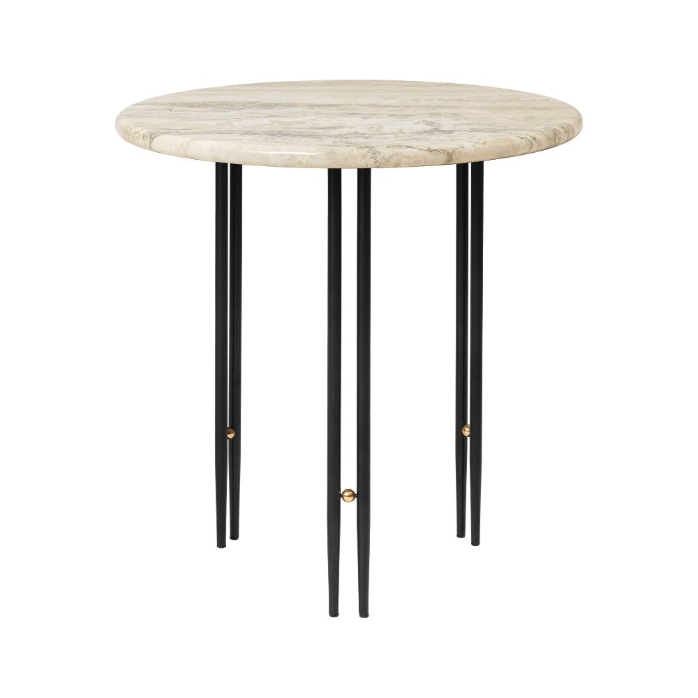 IOI side table with travertine and black base