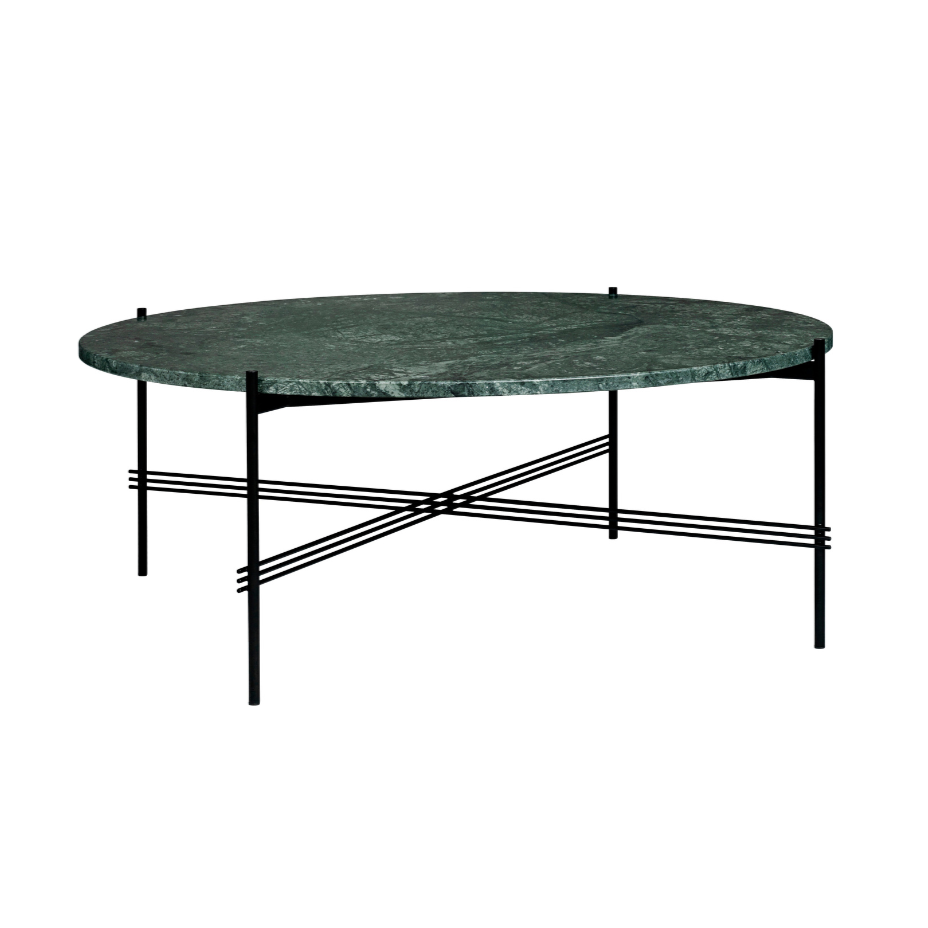 Kulatý konferenčný stolík TS zelený mramor s čiernym podstavcom