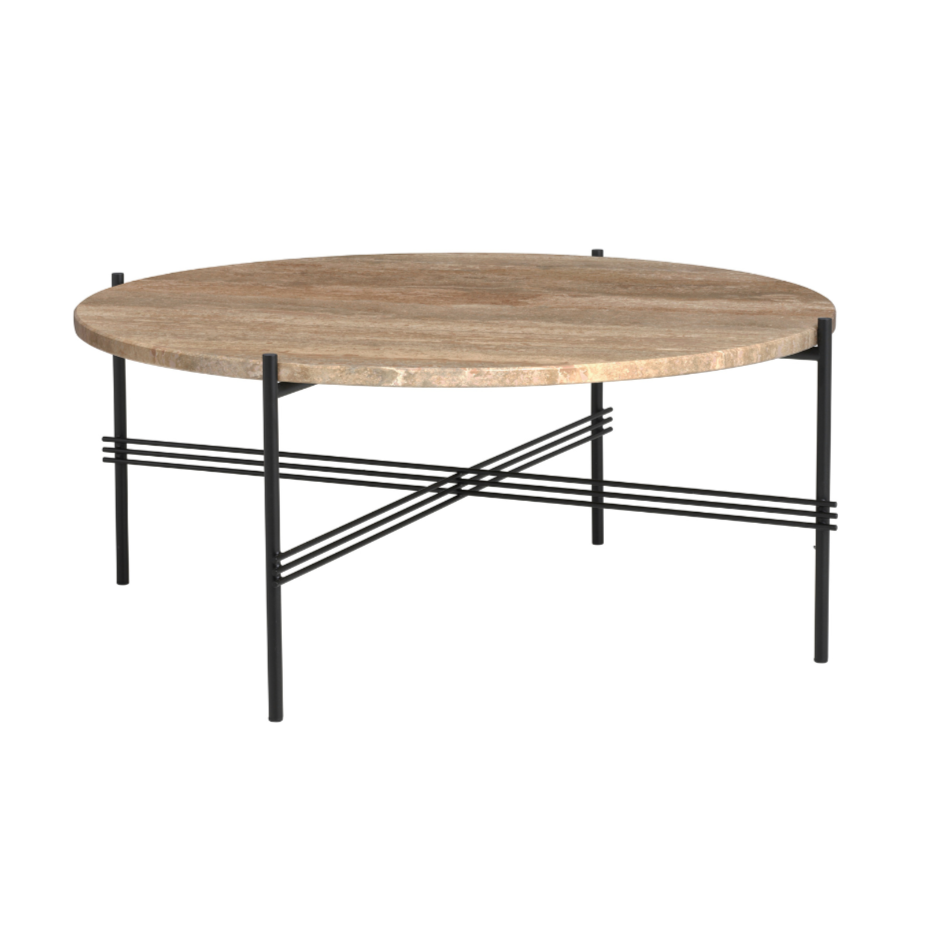 Round coffee table TS sandy travertine with black base