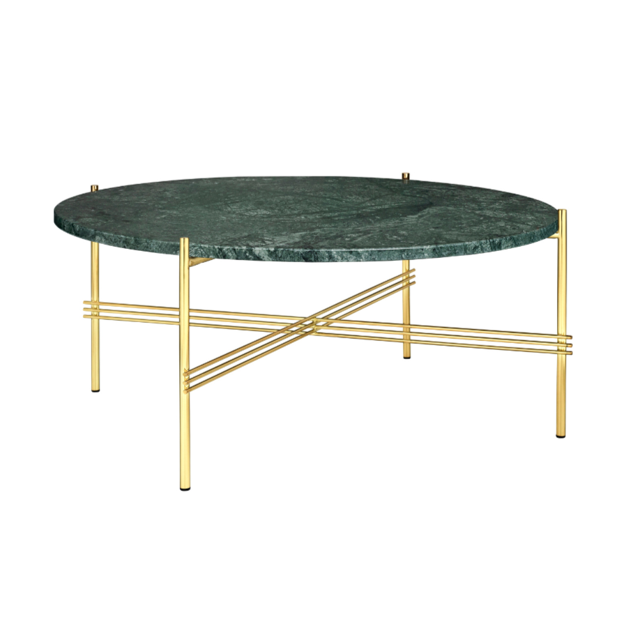 Kulatý konferenčný stolík TS zelený mramor so zlatým podstavcom