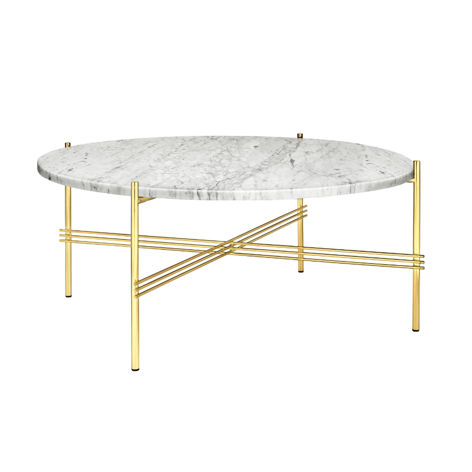 Round coffee table TS white marble with a gold base
