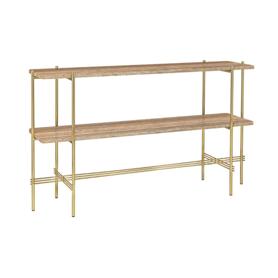 TS travertine console with a golden base