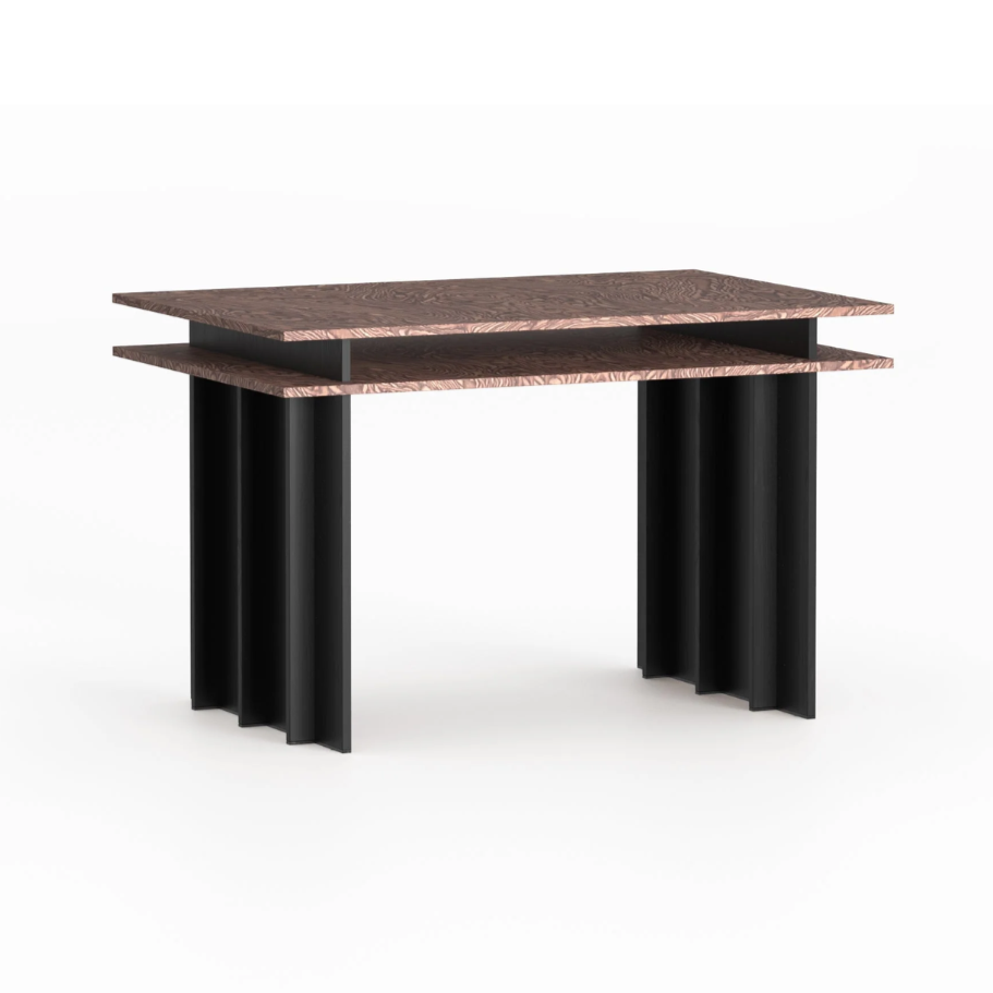 PIATO desk with a veneered top and black base