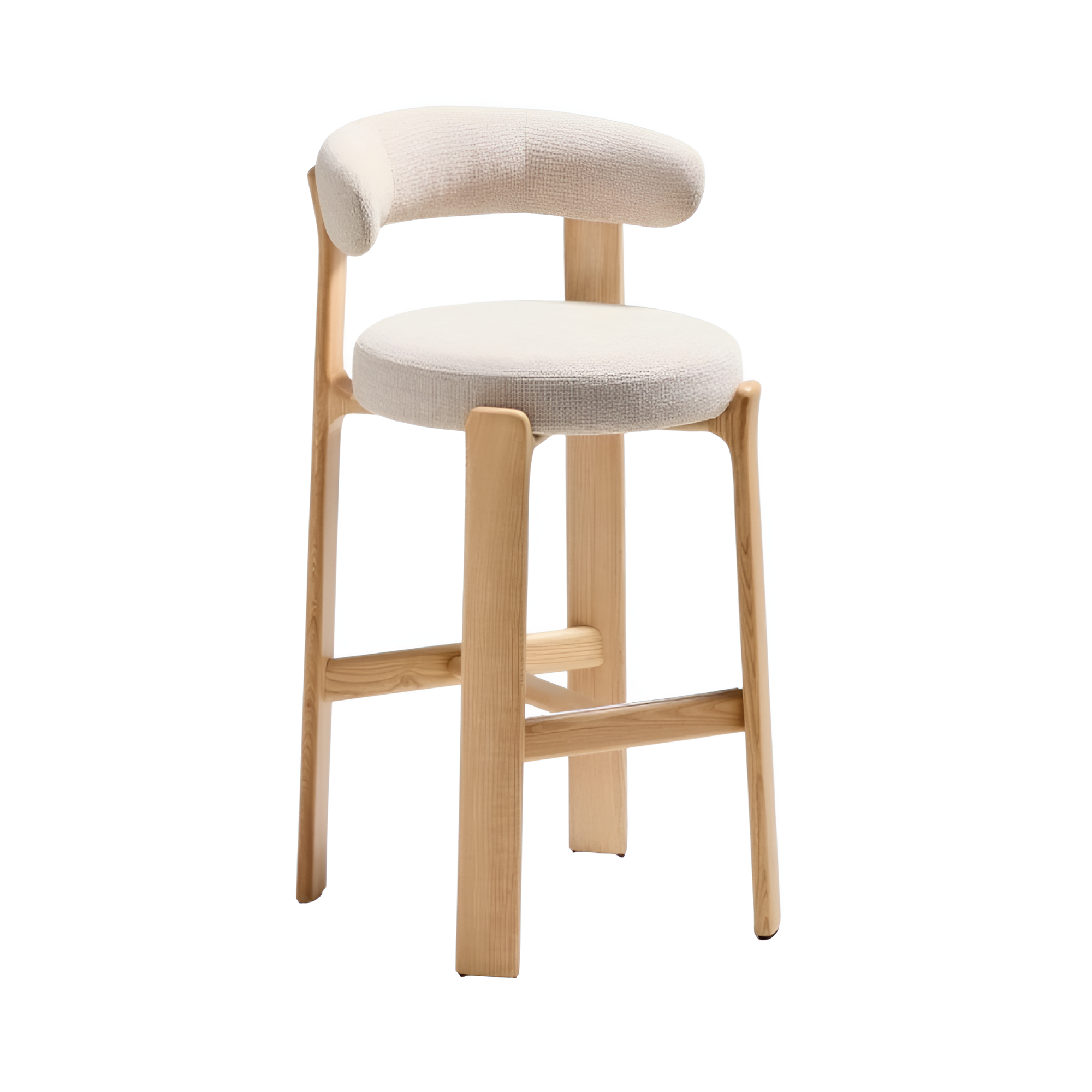 GRANITE beige chenille stool with an ash base