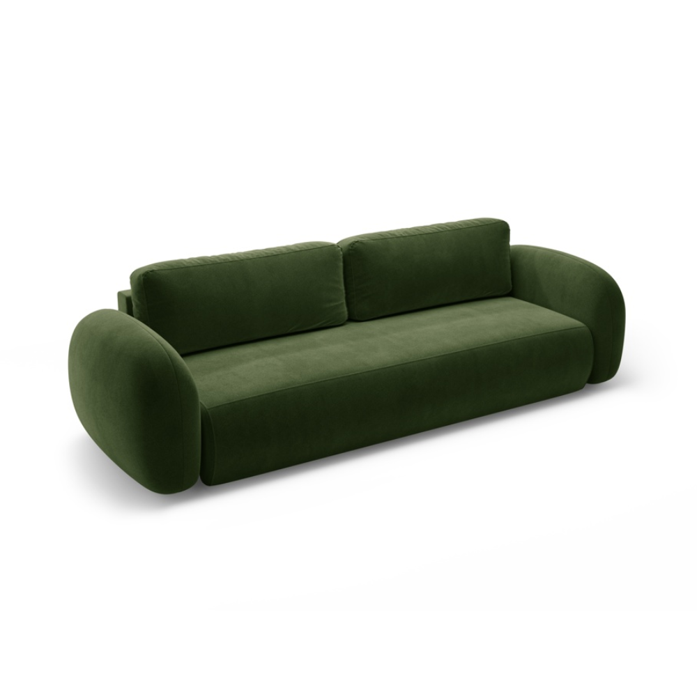 Velvet sofa with sleeping function, 3-seater TONALE in military green