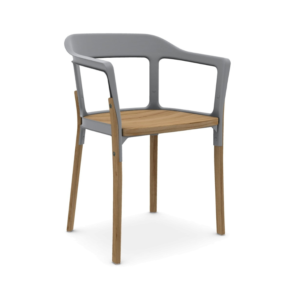 STEELWOOD chair with oak wood and gray backrest