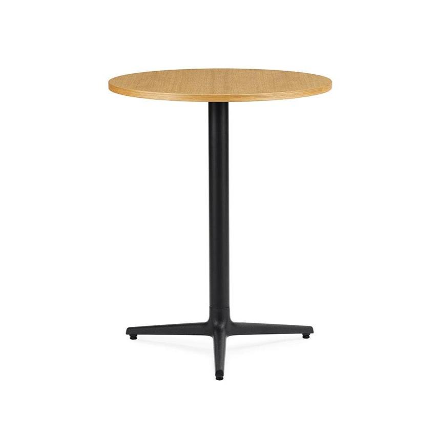 Kavárenský stôl okrúhly ALLEZ s drevenou doskou a čiernou základňou