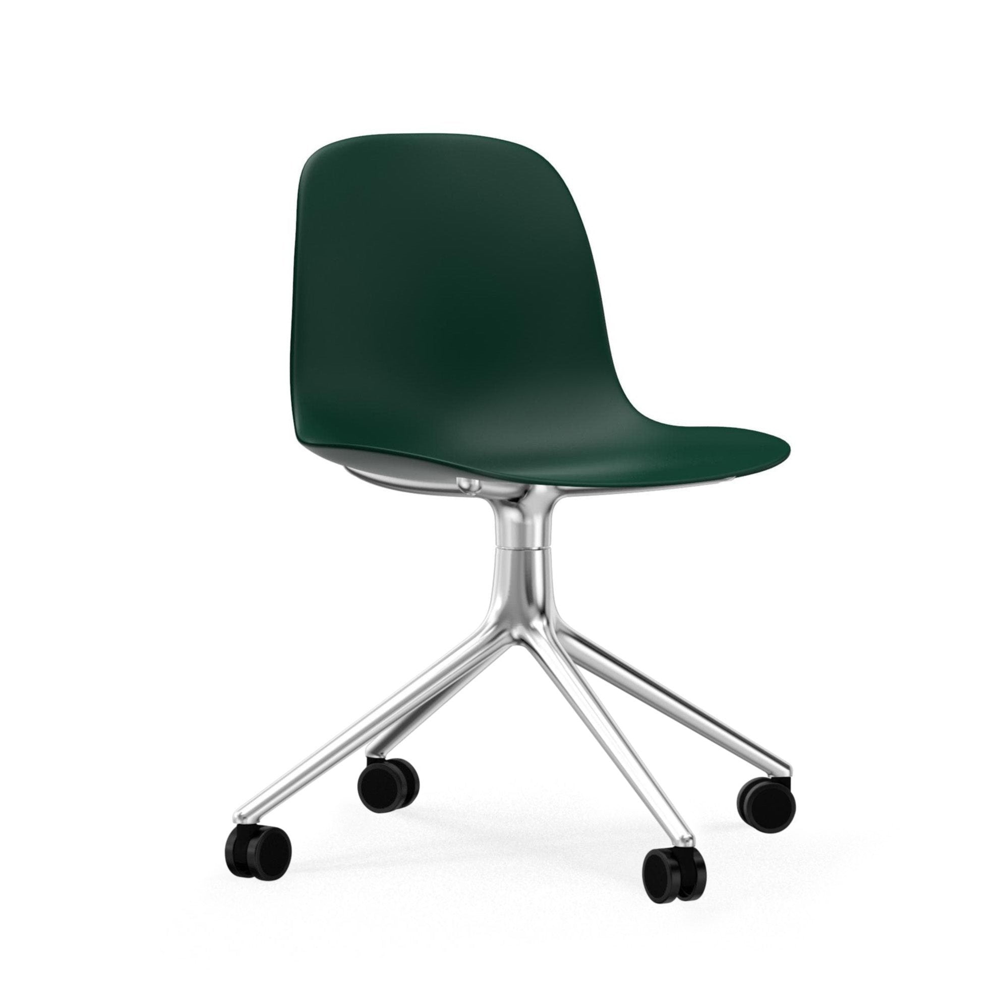 4W green office chair with an aluminum base on wheels