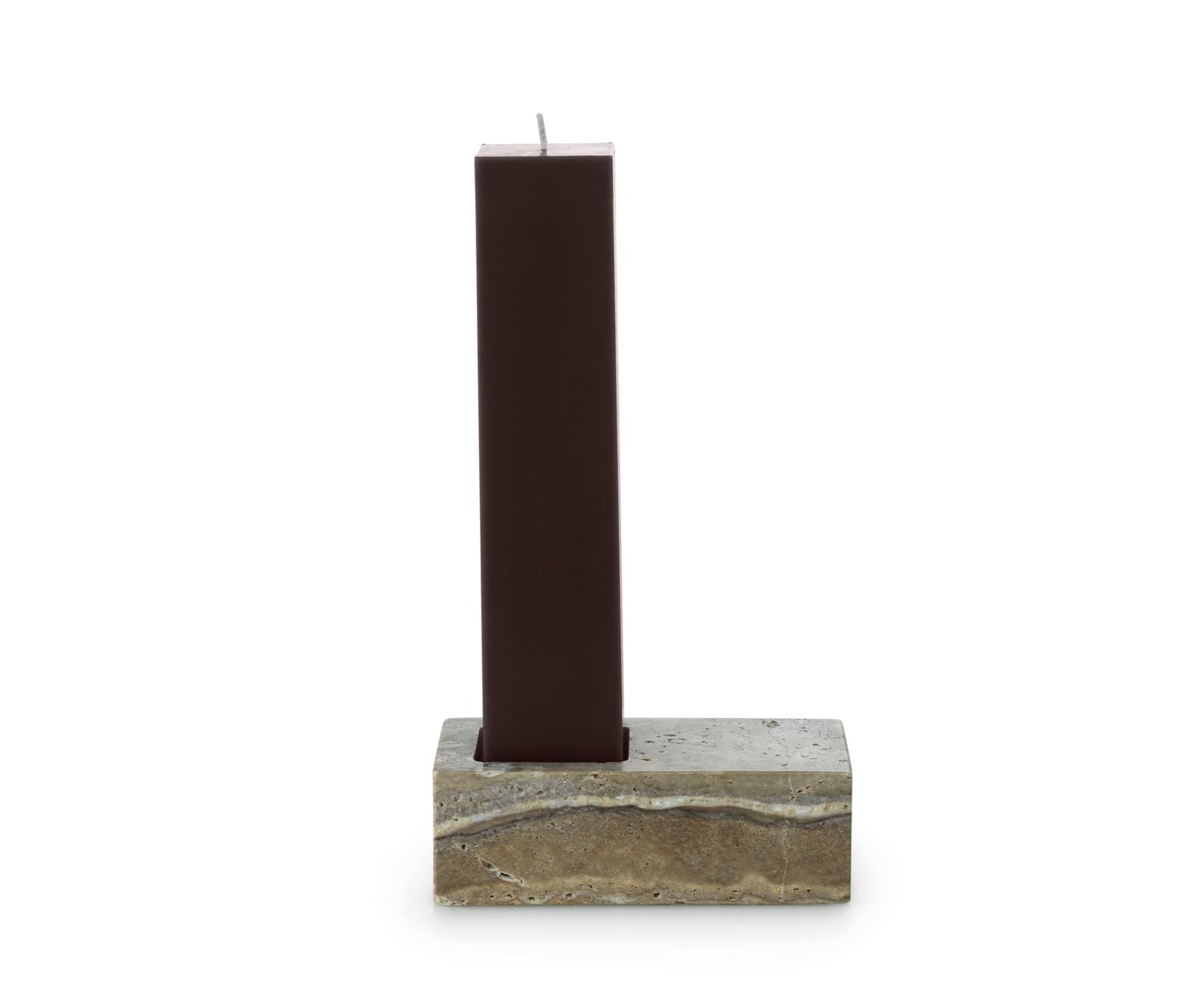 EVEN silver-brown travertine candle holder