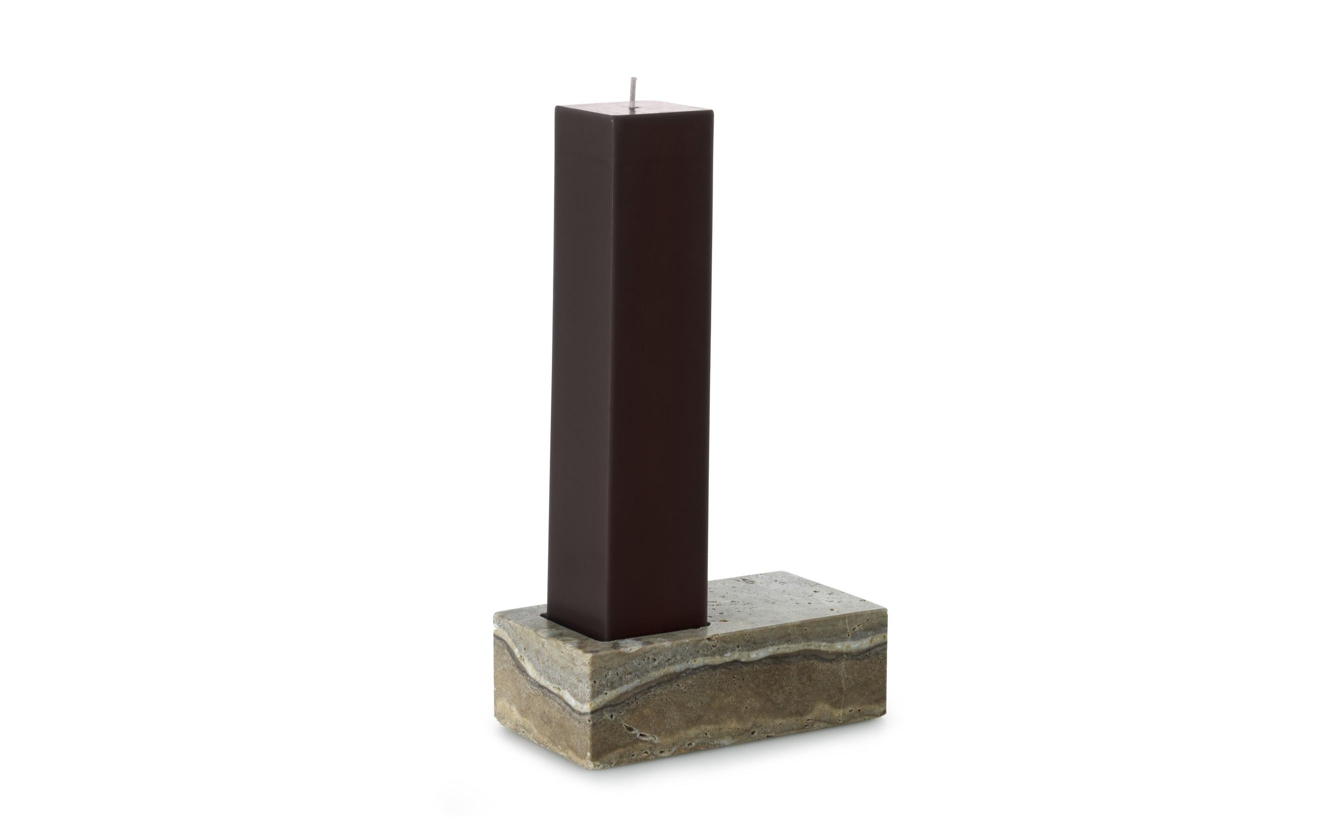 EVEN silver-brown travertine candle holder