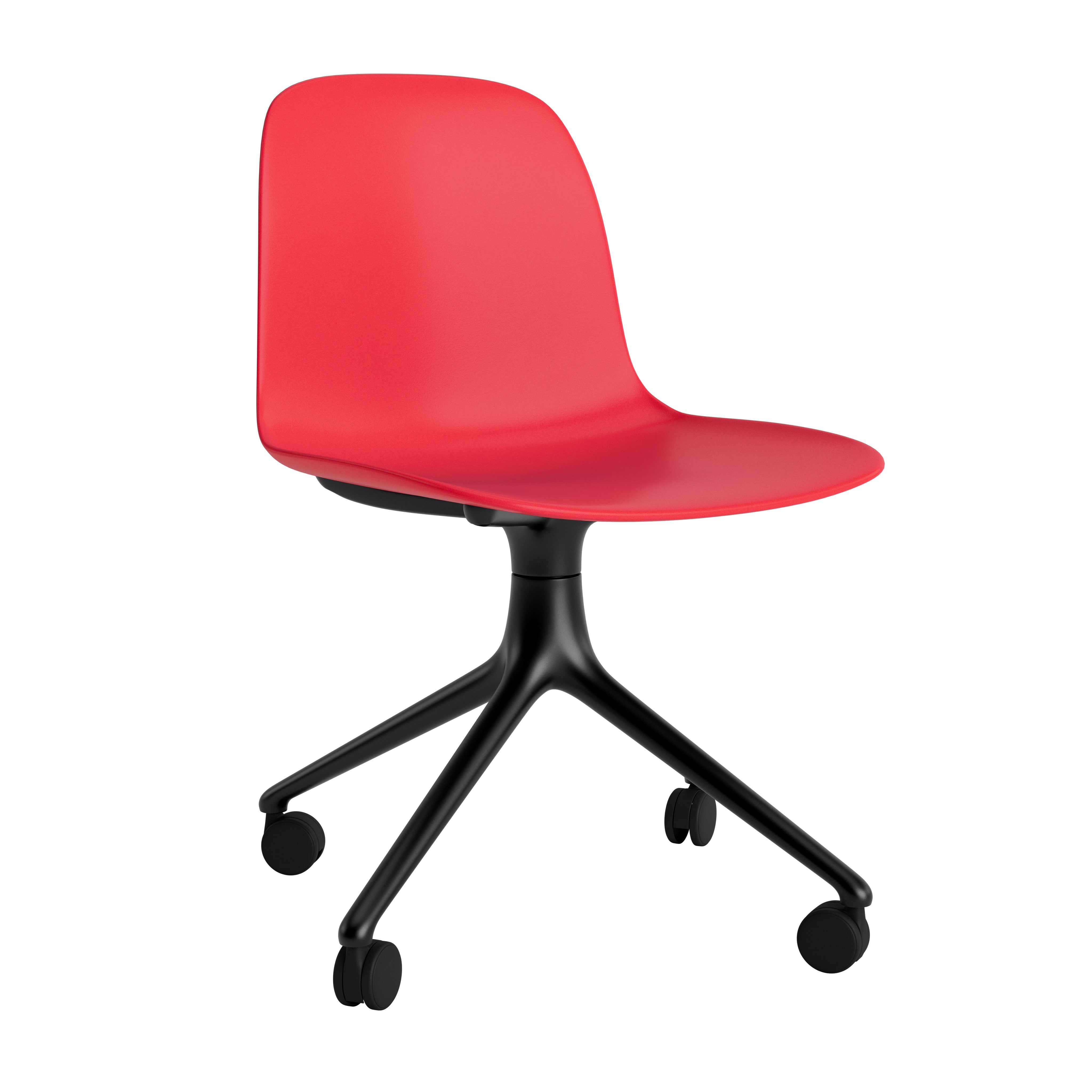 4W red office chair red with a black base on wheels