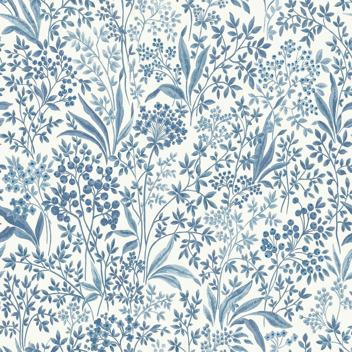 Non-woven paper wallpaper with a plant pattern NOCTURNE blue with light beige