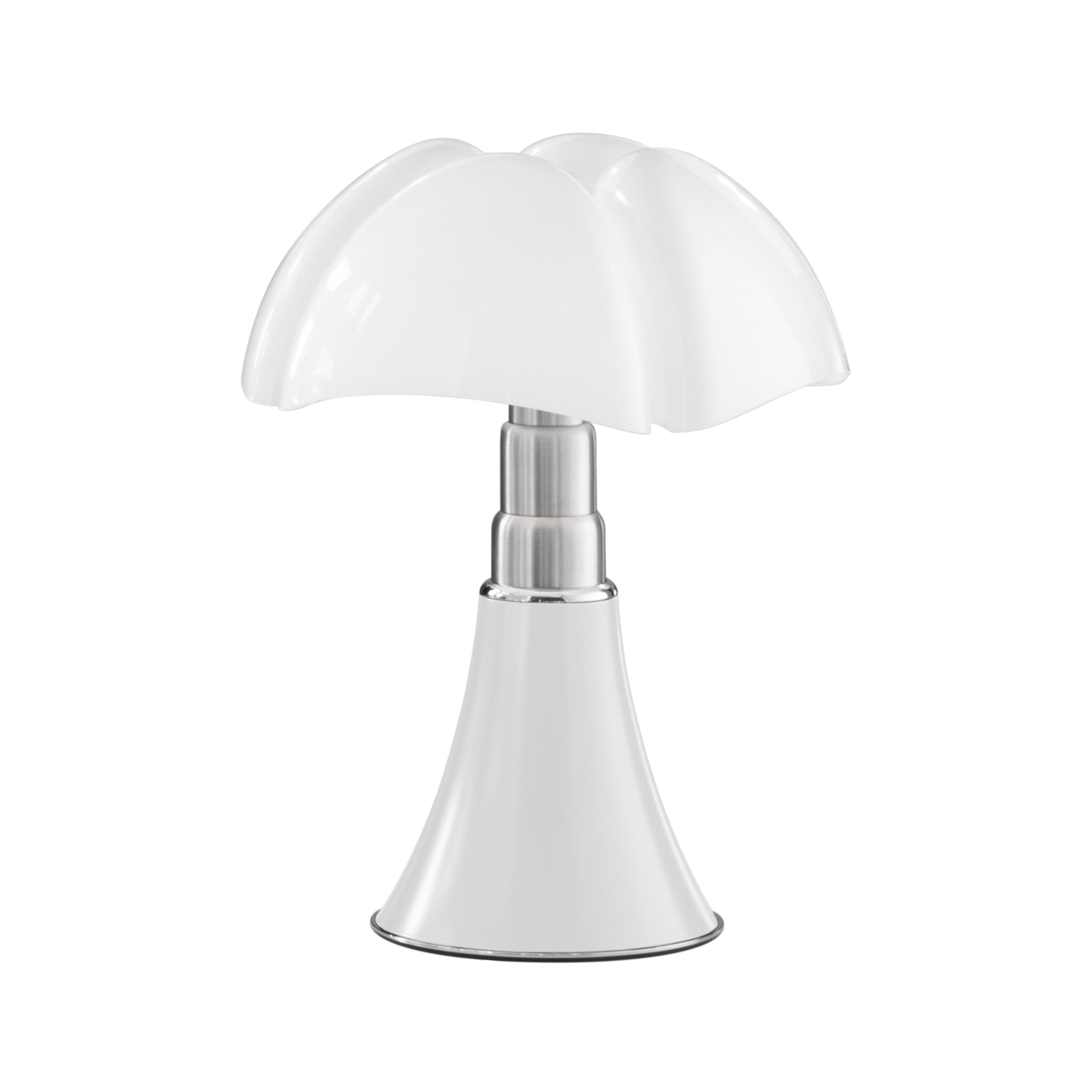Stolná lampa MINIPIPISTRELLO s opálovým tienidlo a bielym podstavcom