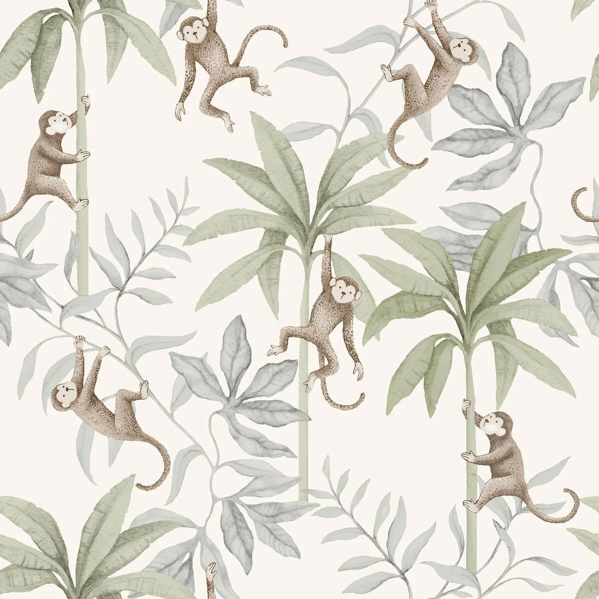 Jungle Friends Children's Wallpaper in White