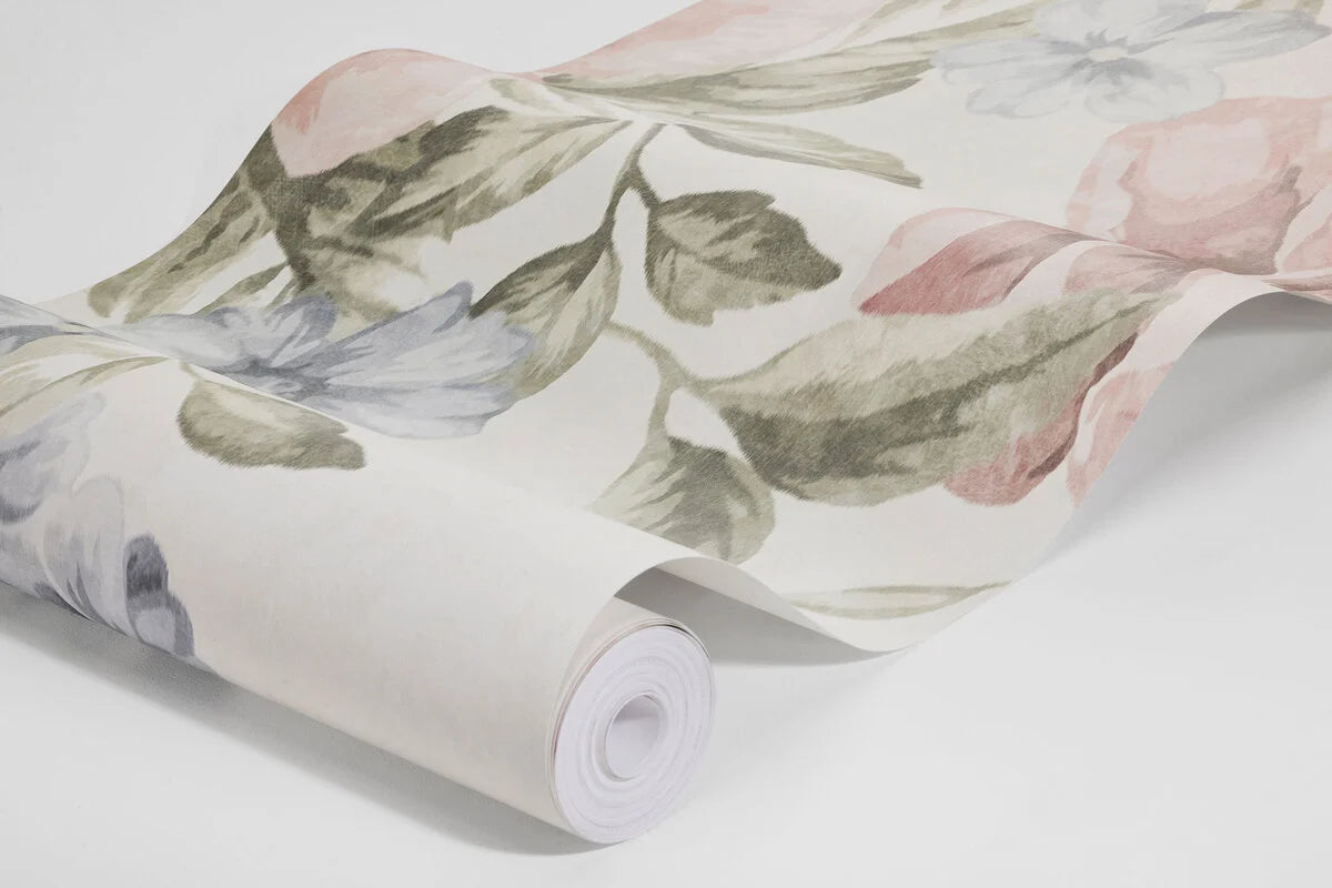 Múrova tapeta s rastlinným motívom kvetov FLOWER GARDEN krémová s ružovou