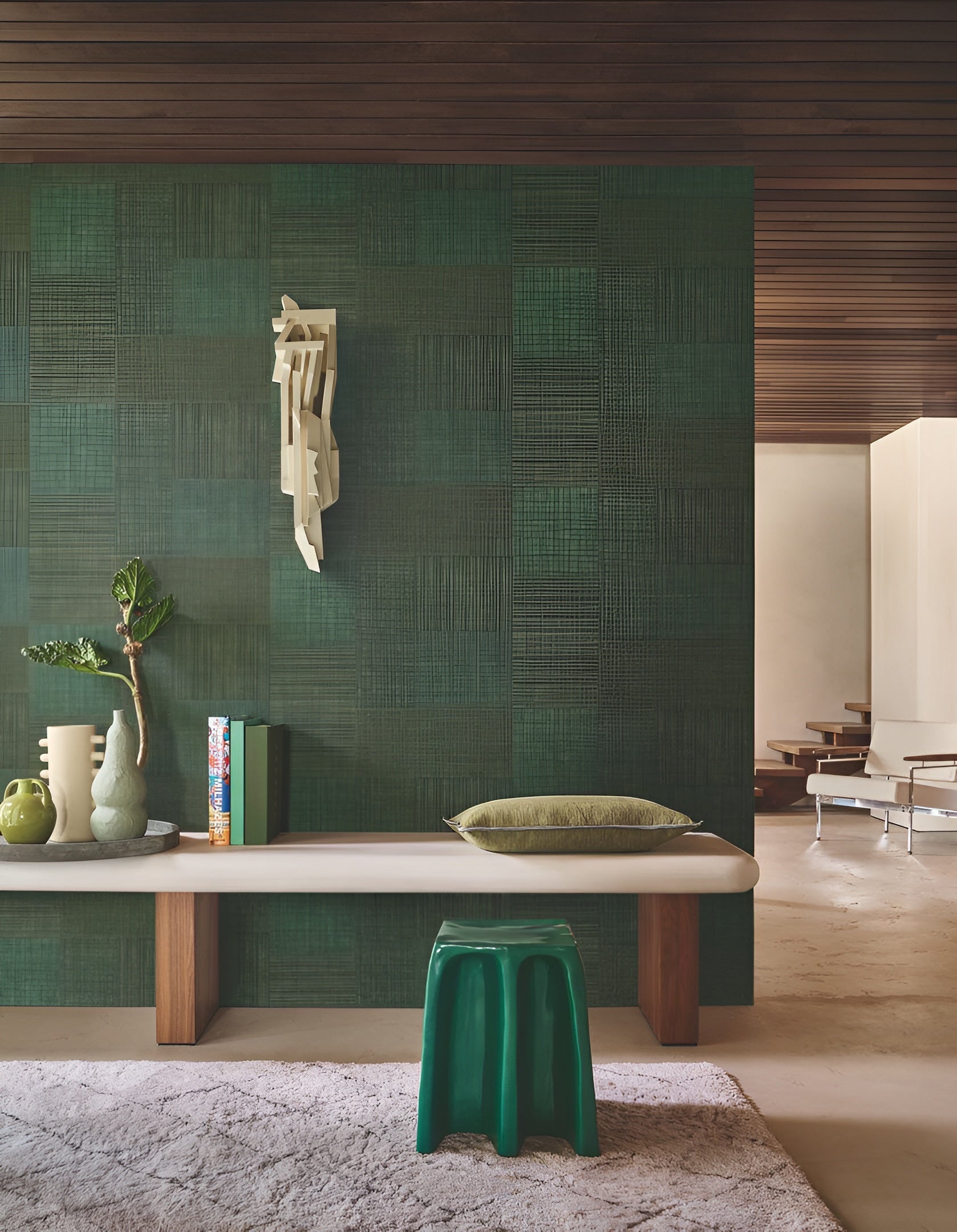 Geometric Structural Wallpaper Patchwork Imitating Fabric MESTIZO - CACTUS Cactus Green