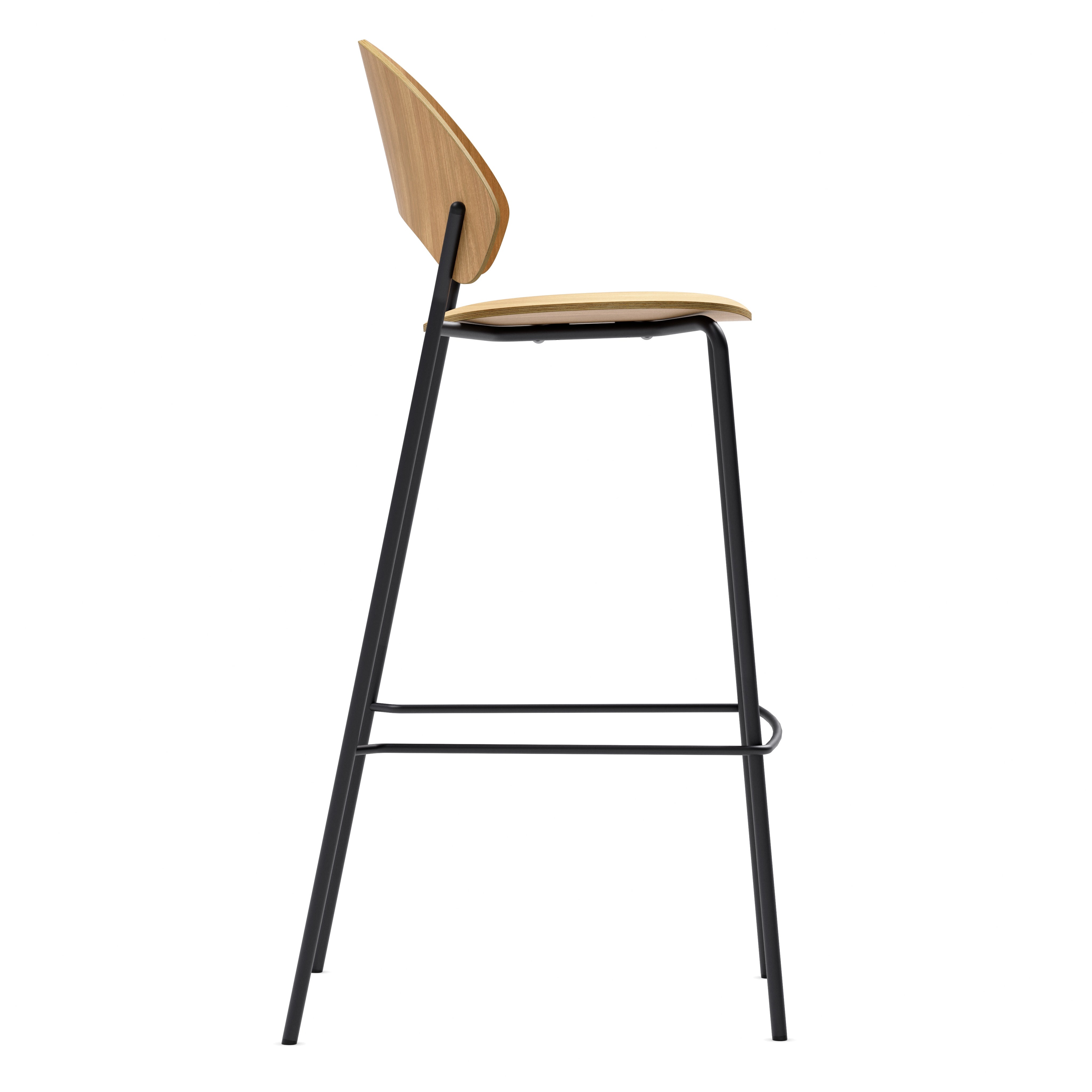 DOSINA stool with oak veneer and black base