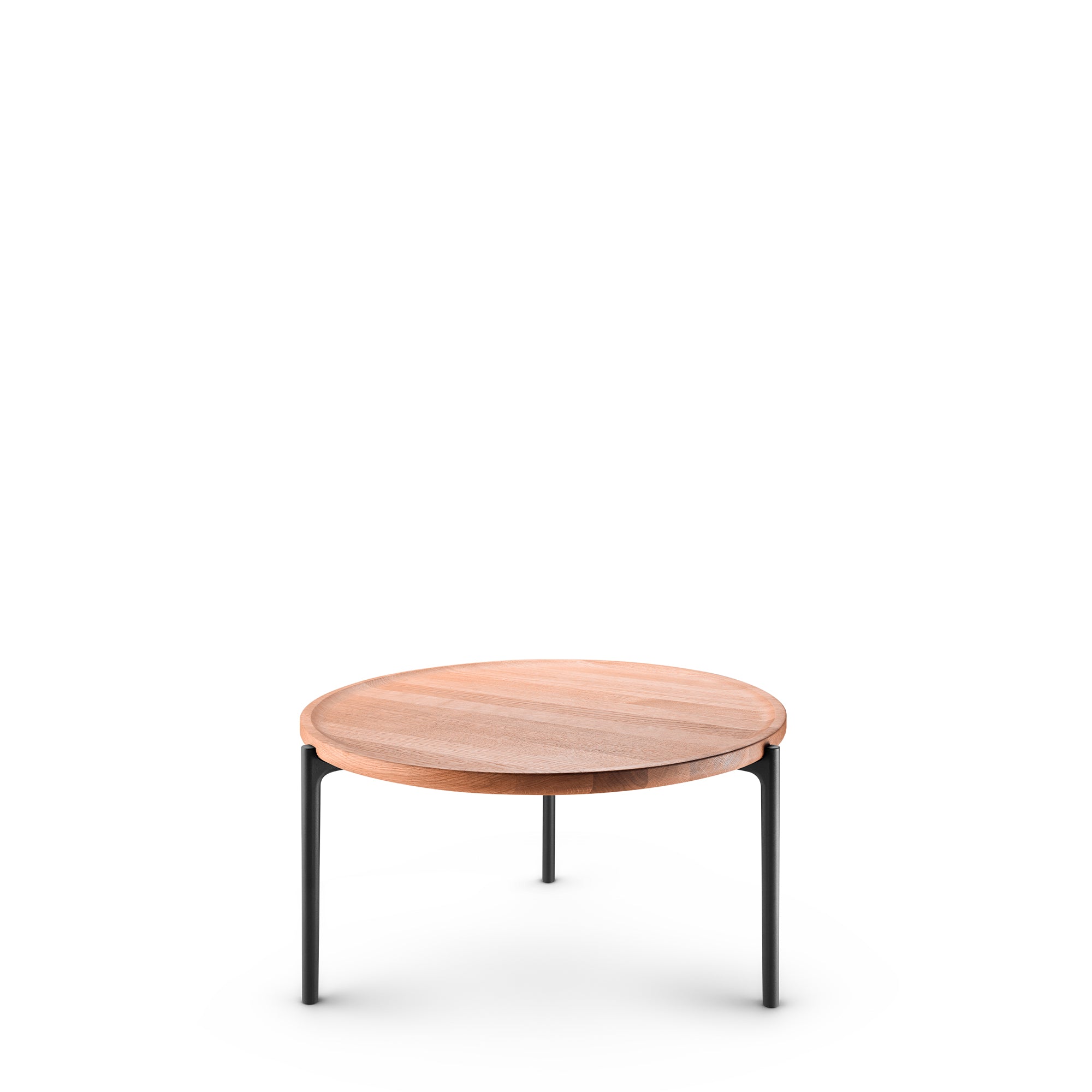 Kulatý konferenčný stolík SAVOYE z prírodného duba s čiernym podstavcom