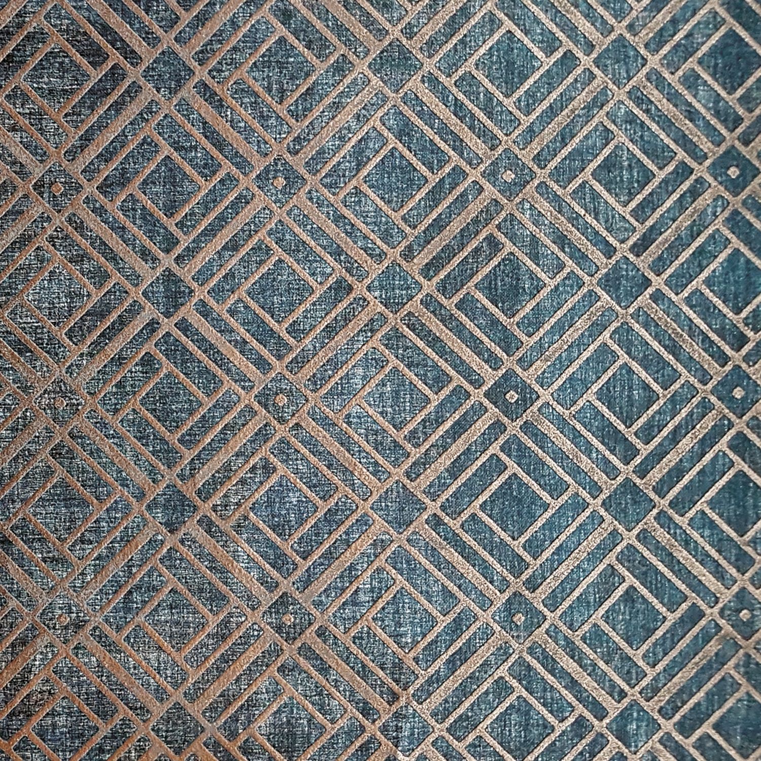 Metallic wallpaper with geometric pattern KHEOPS - BLEU NUIT blue with brown