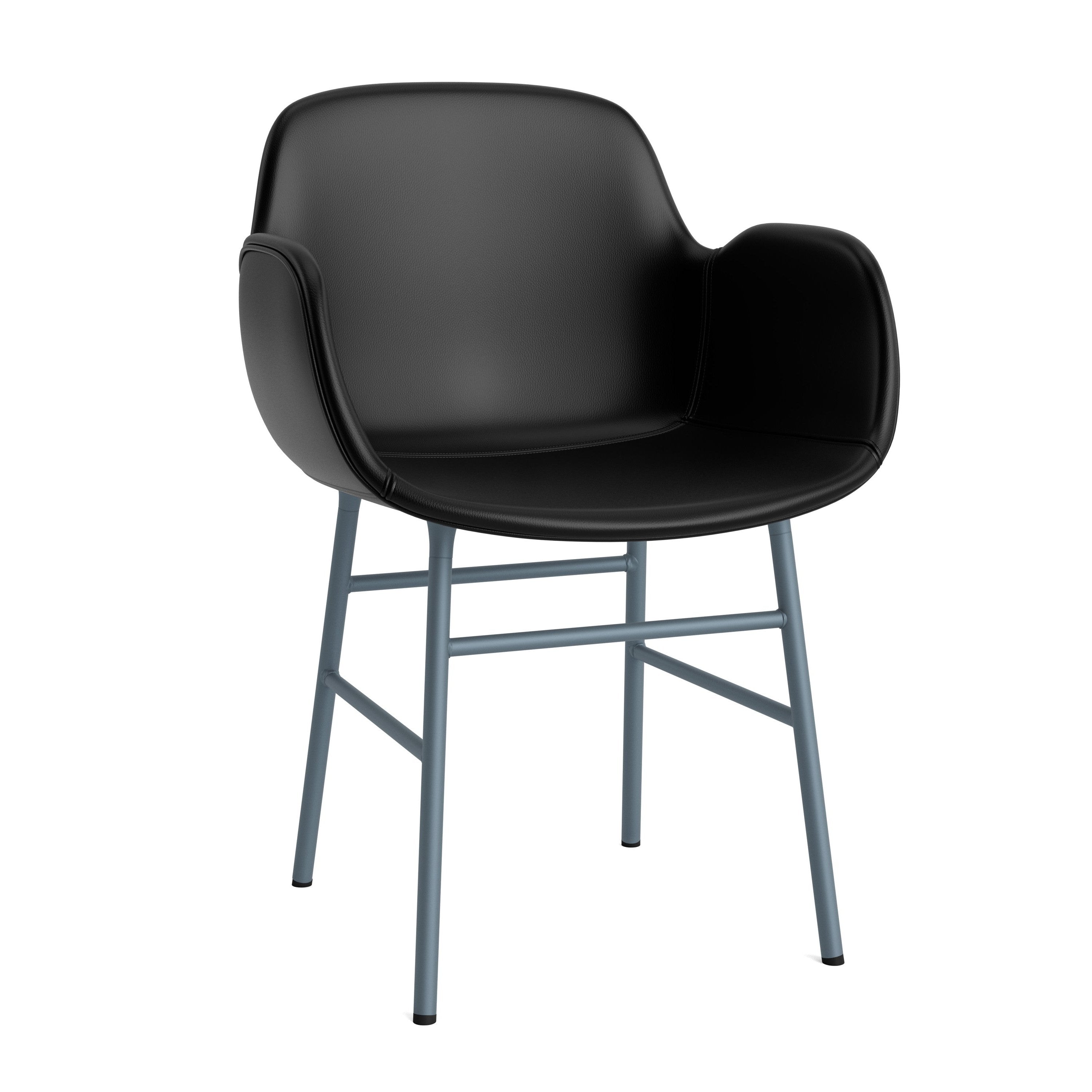 Upholstered chair with armrests of forms with a sea blue base