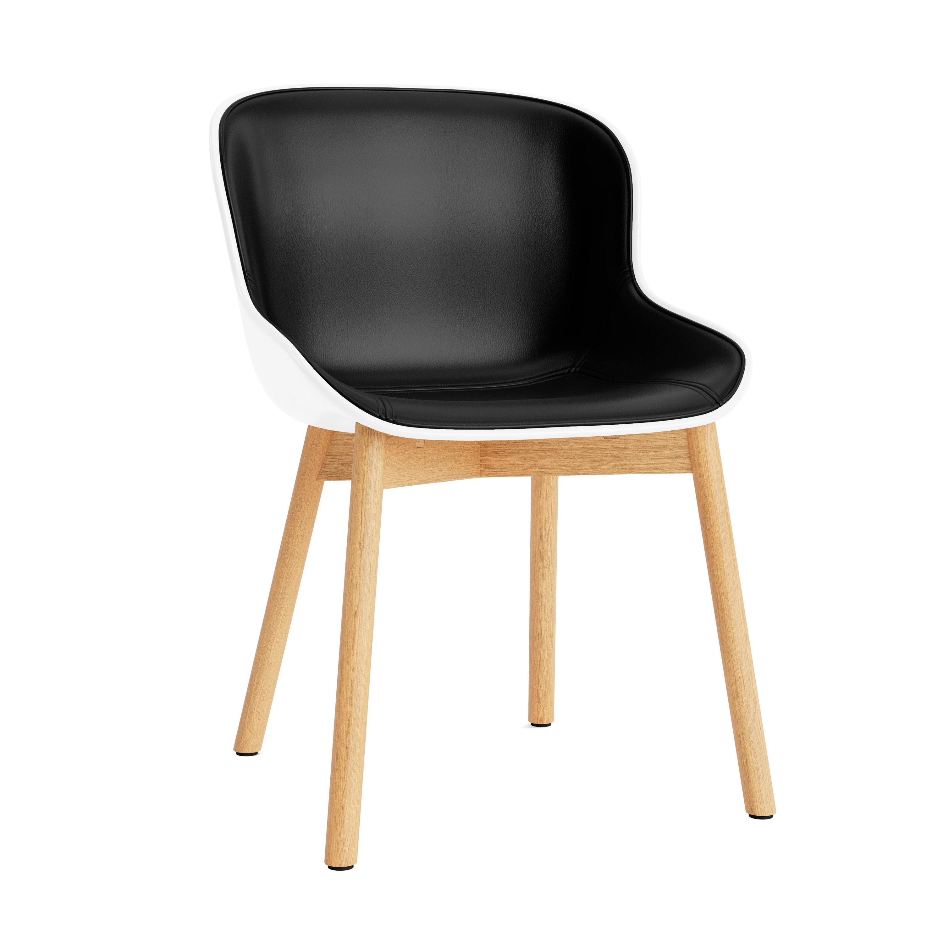 Čalúnená stolička HYG biela s prírodným dubovým podstavcom