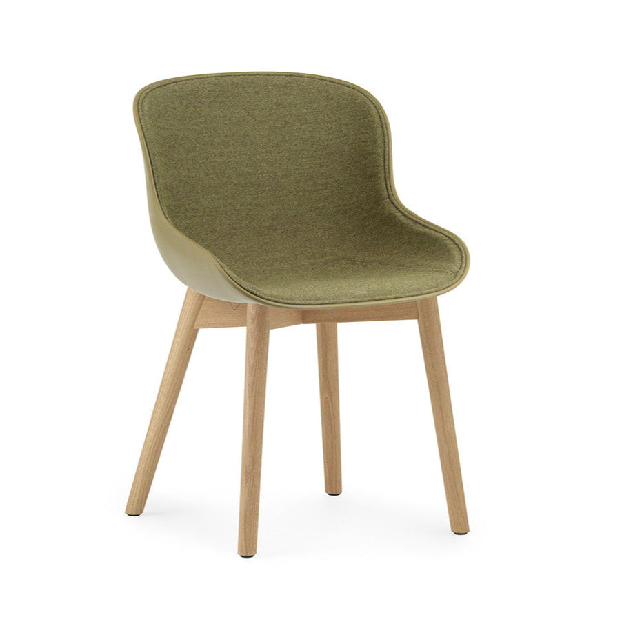 Čalúnená stolička HYG olivová s prírodným dubovým podstavcom