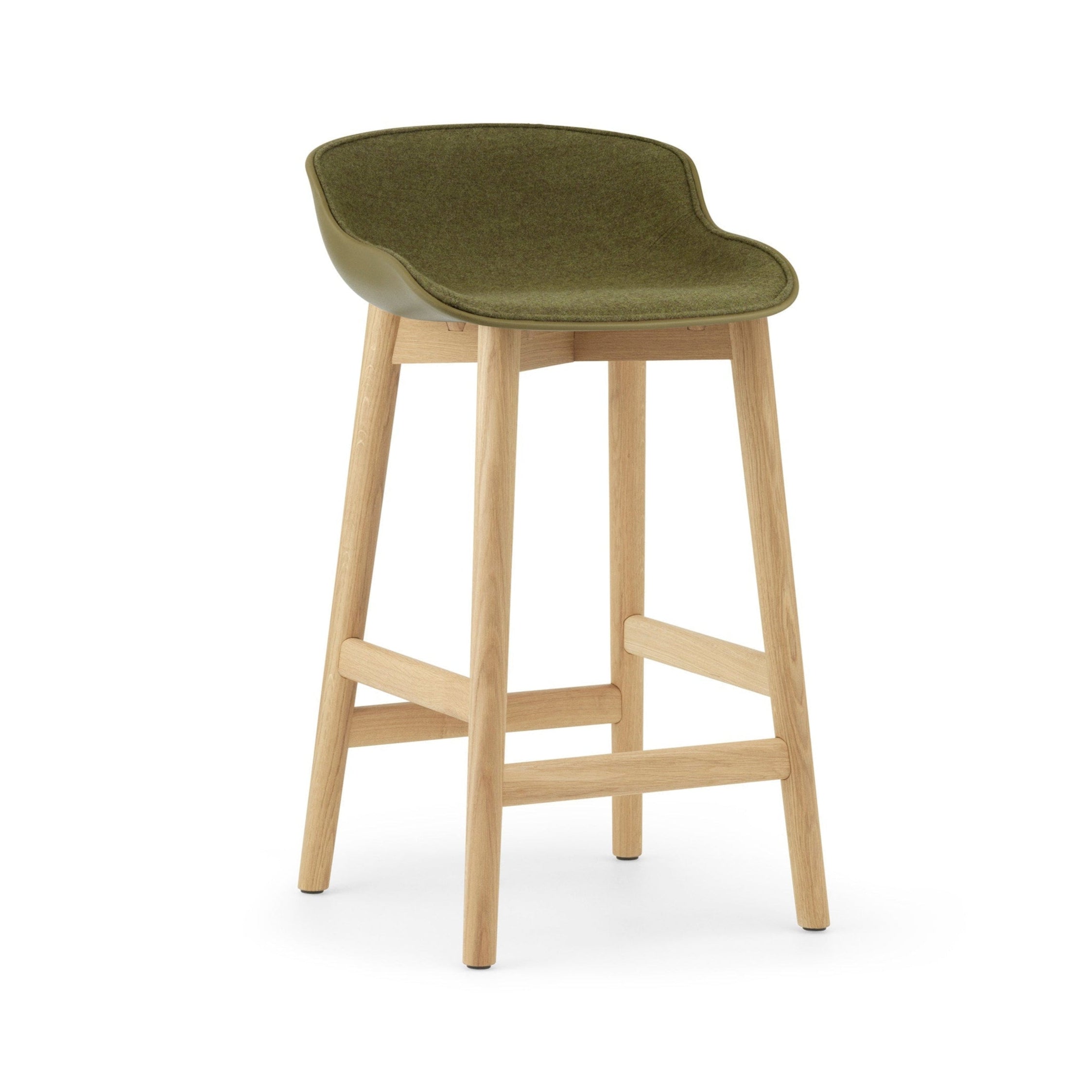 Čalúnená barová stolička HYG olivová s dubovým podstavcom