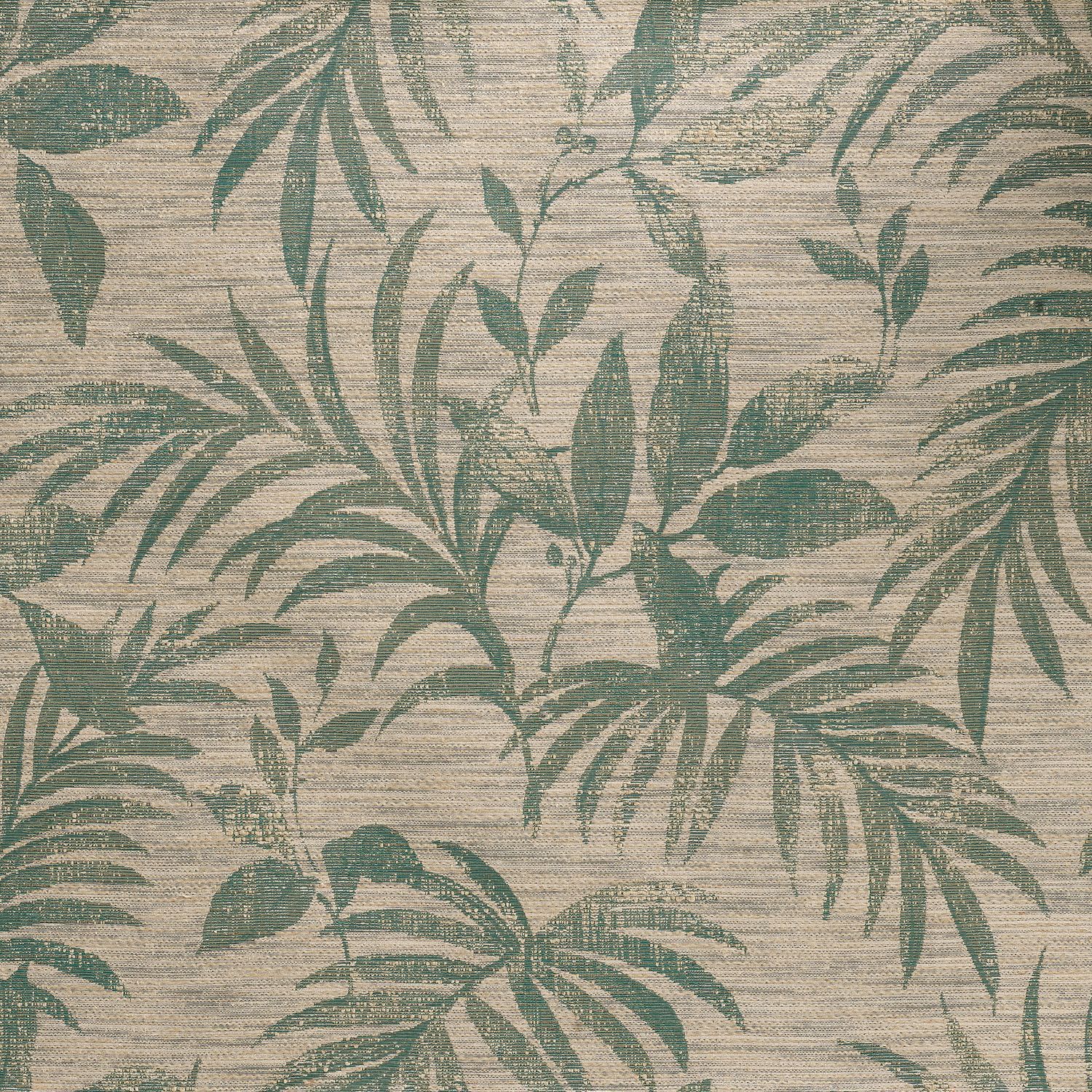 Textile wallpaper with a plant motif of SALIX leaves - EMERALD/CELEDON light green with beige