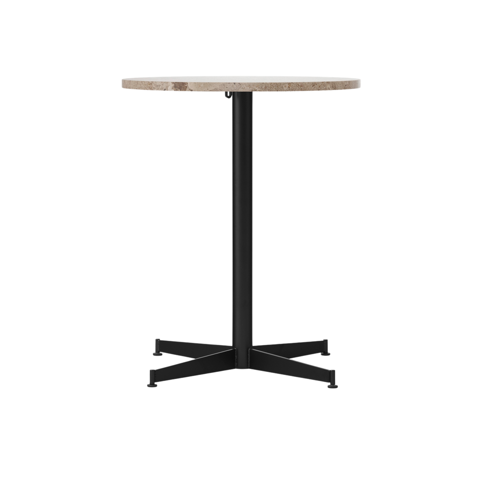 Okrúhly kávový stôl NOOK béžový kameň s čiernym podstavcom