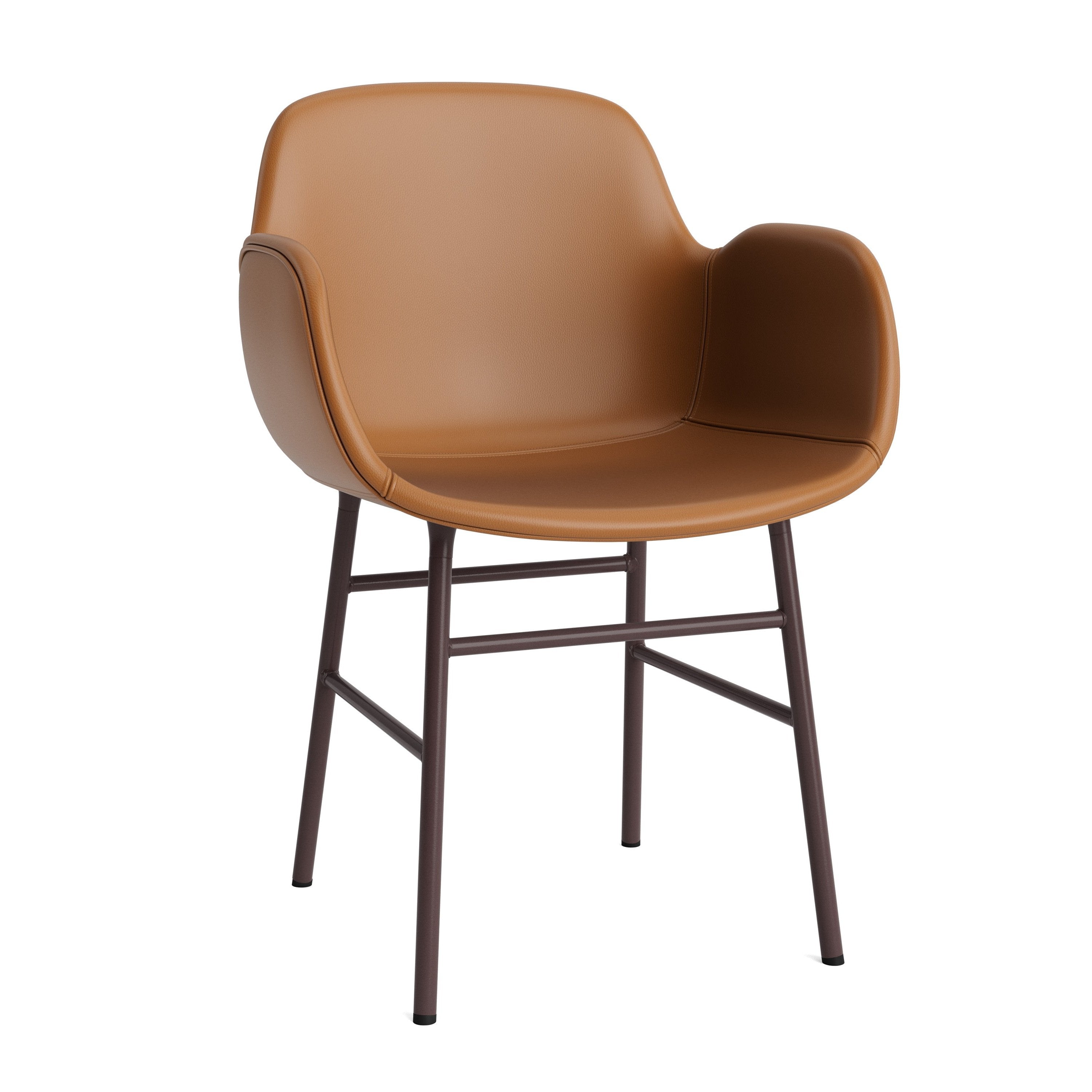Upholstered chair with armrests of forms with a brown base