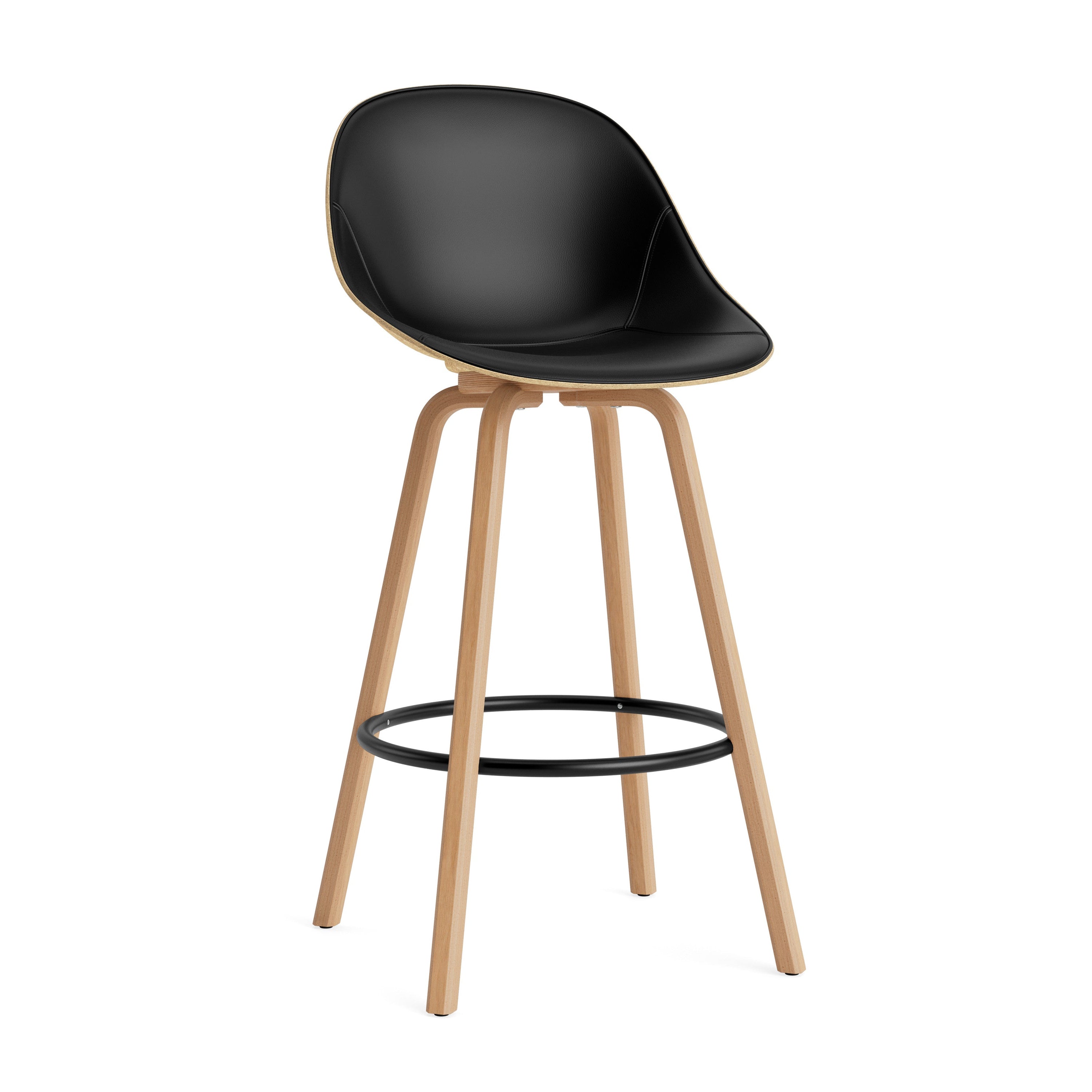 Bar chair with backwards upholstered beige mat with beech plywood