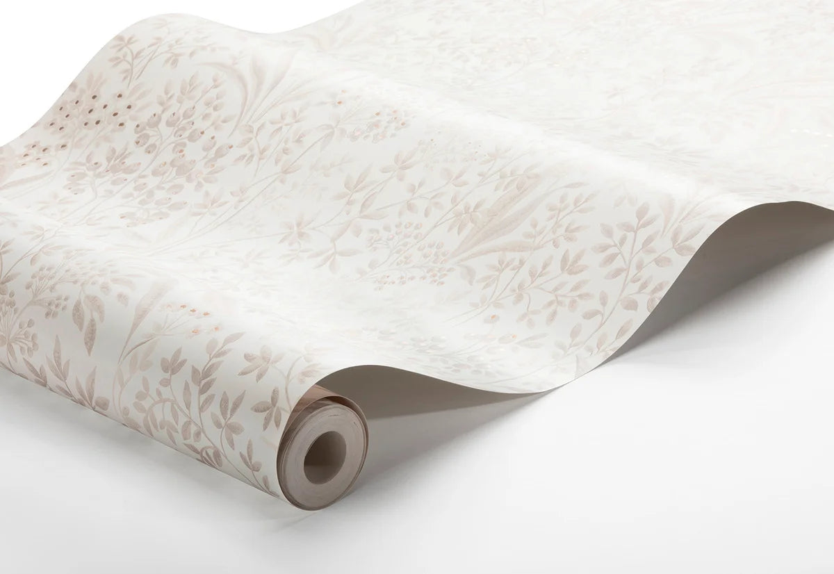 Papierová flizelínová tapeta s rastlinným vzorom NOCTURNE, zlomená biela s béžovou
