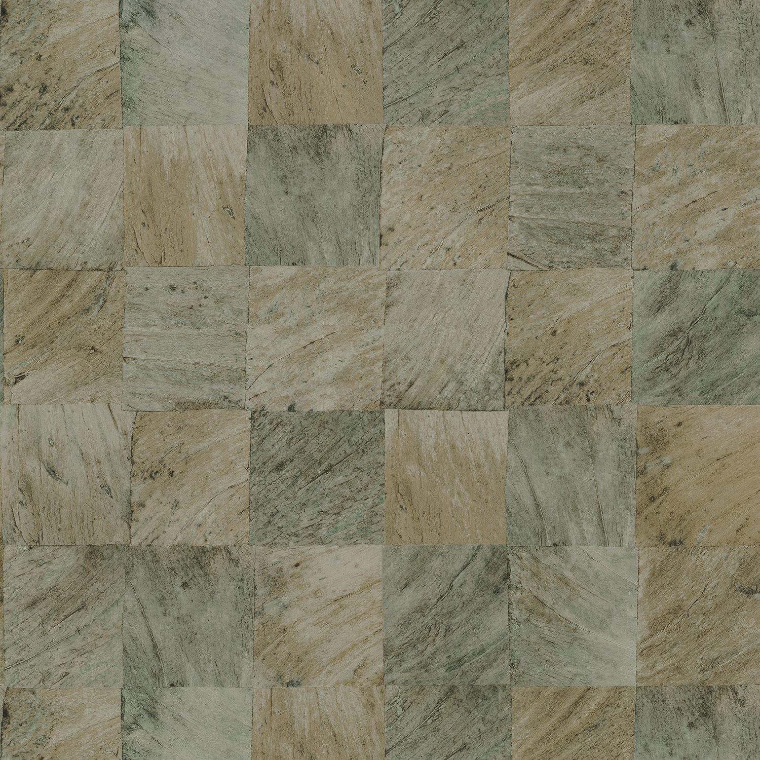 Textured wallpaper with a geometric wood-like pattern ABALE - EMERAUGE emerald