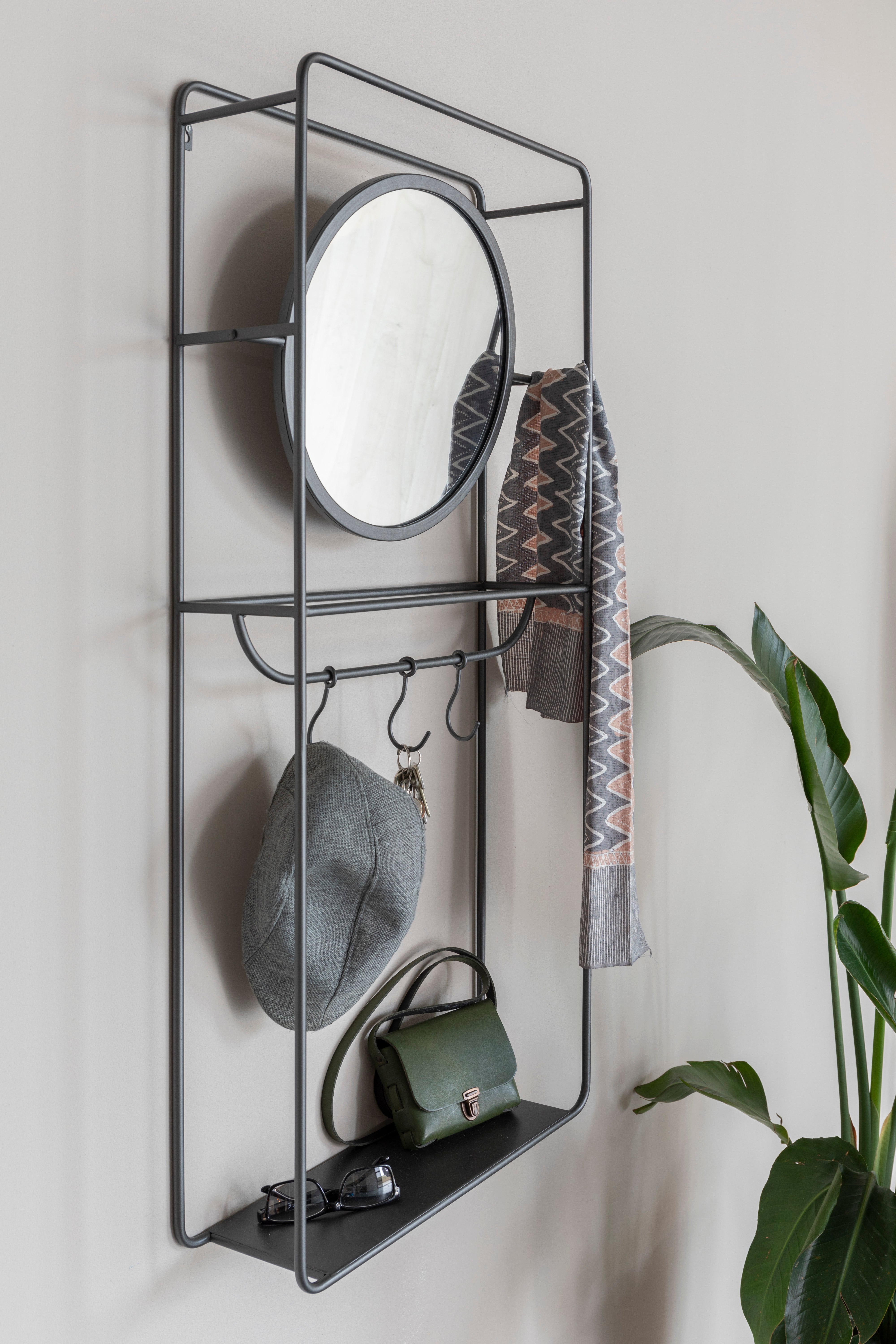 Wall-mounted coat rack with mirror DUCO black