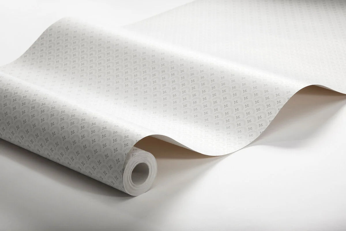 Geometric Wallpaper with Daisy Flower Motif White