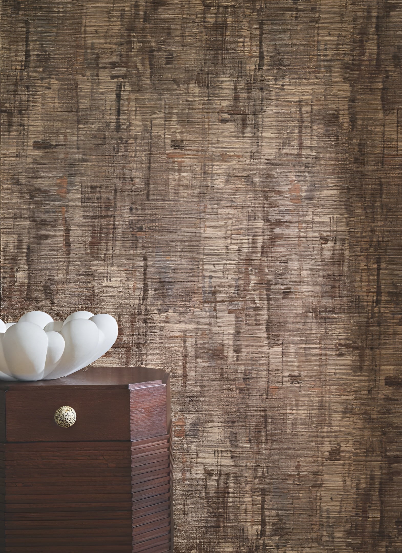 Textilná tapeta so štruktúrou a abstraktným vzorom MANUFACTURA - ORANŽOVÝ BRULÉ hnedo-oranžový