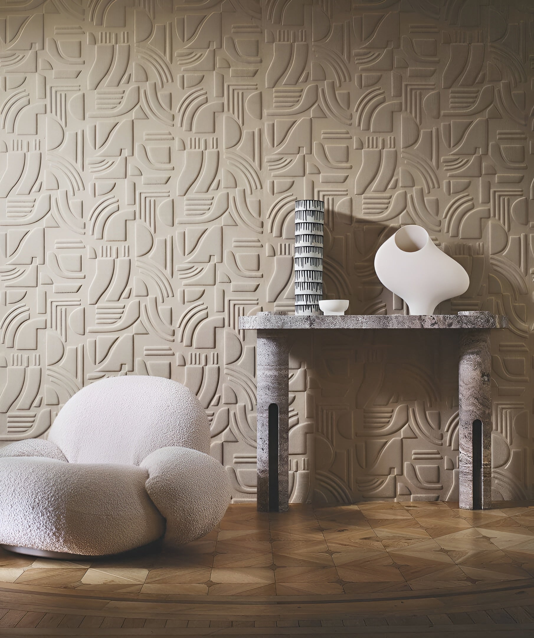 Textilná tapeta so štruktúrou a geometrickým vzorom LINSOLITE - BLANC biela