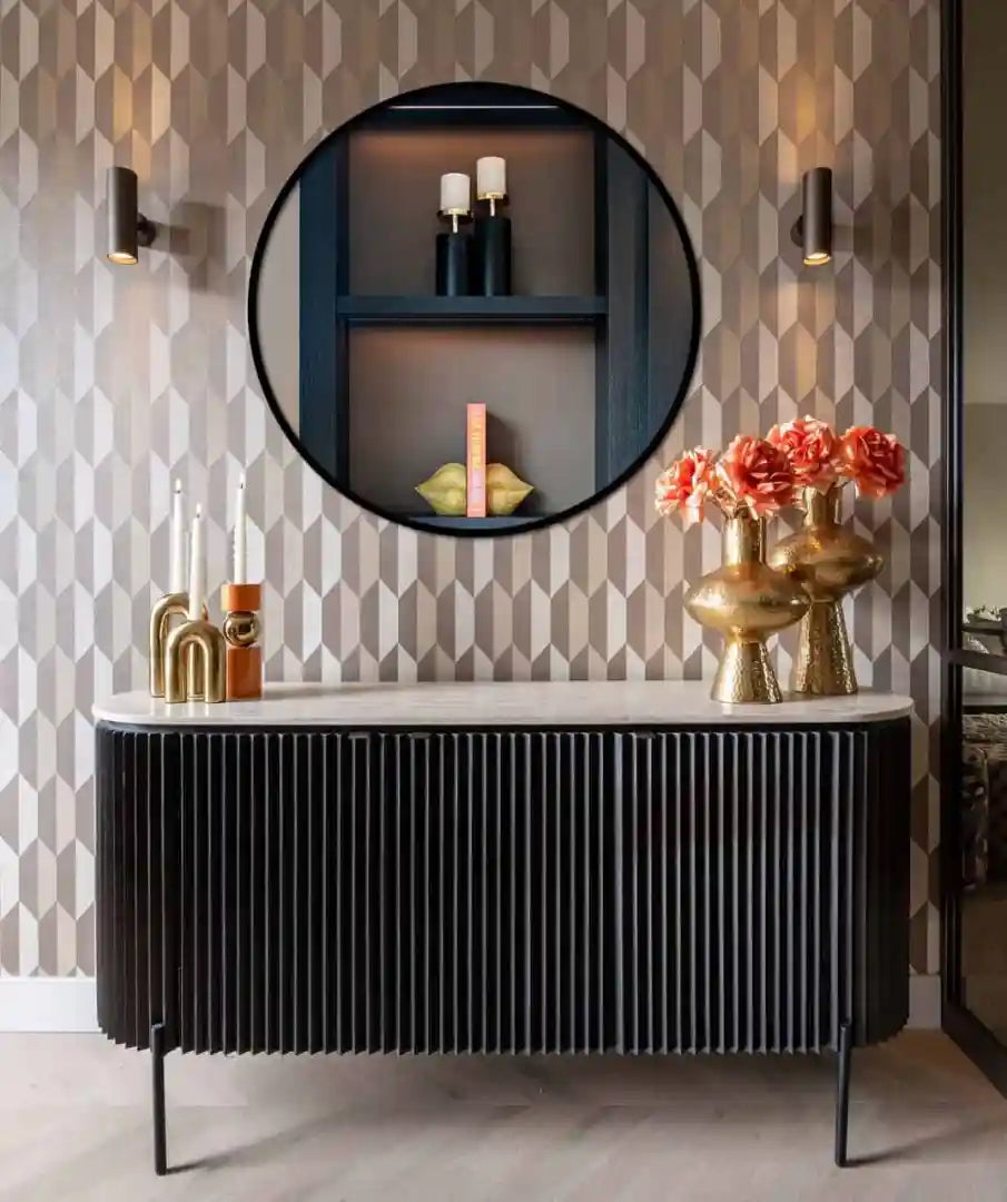 HAMPTON black sideboard with a travertine top