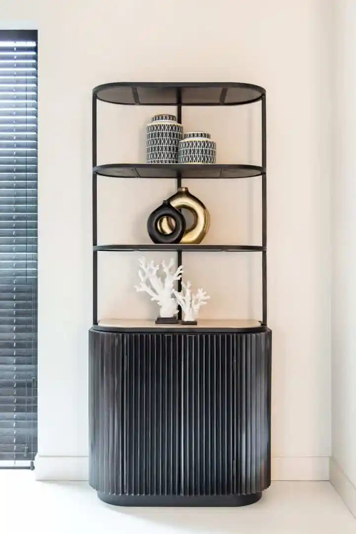 HAMPTON black shelf with travertine top