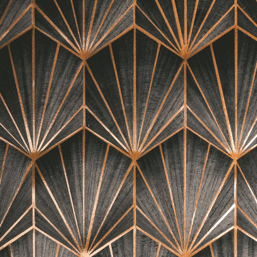 Tapeta z fornirovanej látky s geometrickým vzorom art deco MYTHIQUE - CARBONE BRONZE tmavohnedá