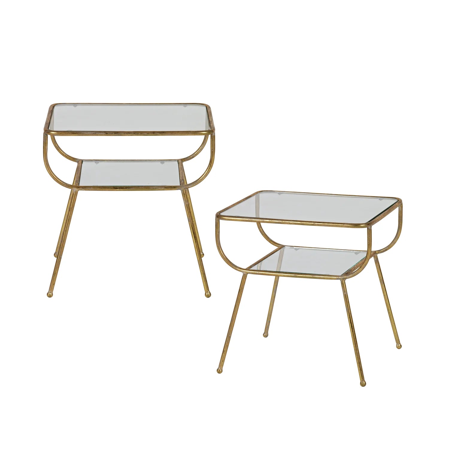 Bočný stolík AMAZING antický mosadz so sklom