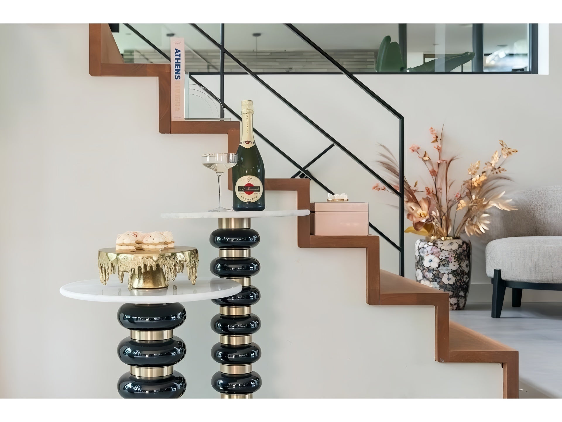 BARBARA white side table with gold